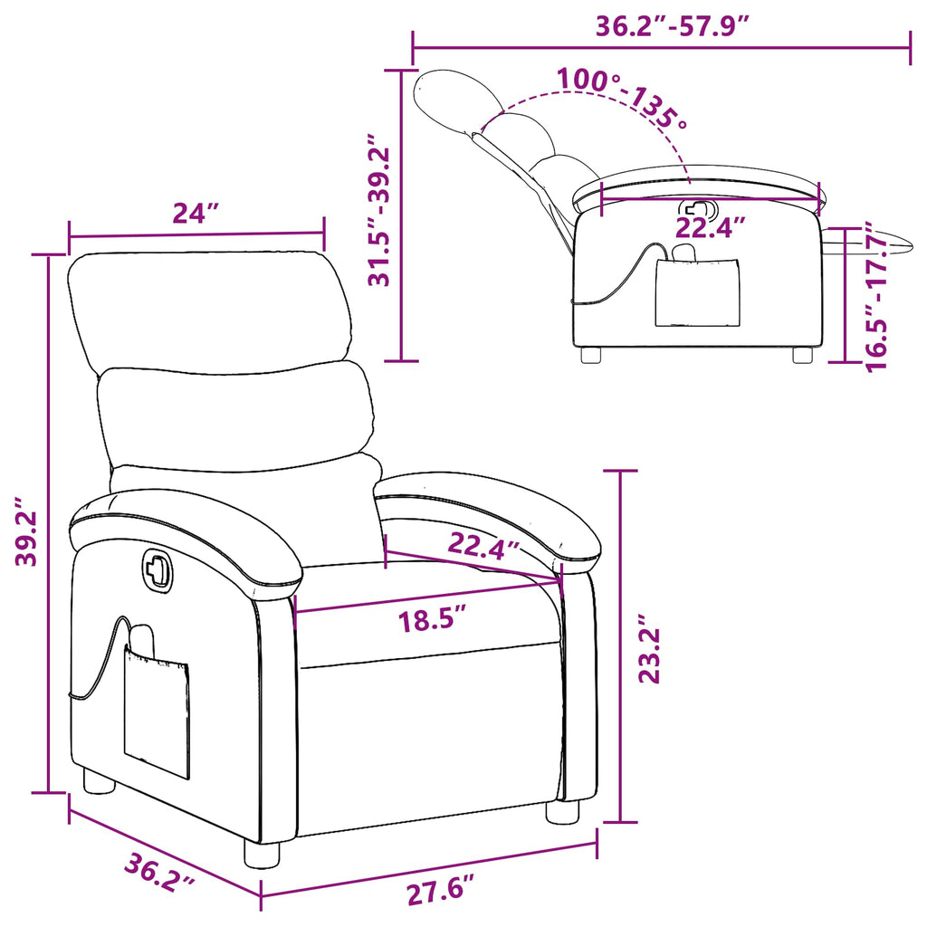 vidaXL Massage Recliner Chair for Adults, Single Theater Seating with Vibration Massage & Manually Adjustable Backrest/Footrest, Modern Reclining Sofa for Living Room, Cream Fabric