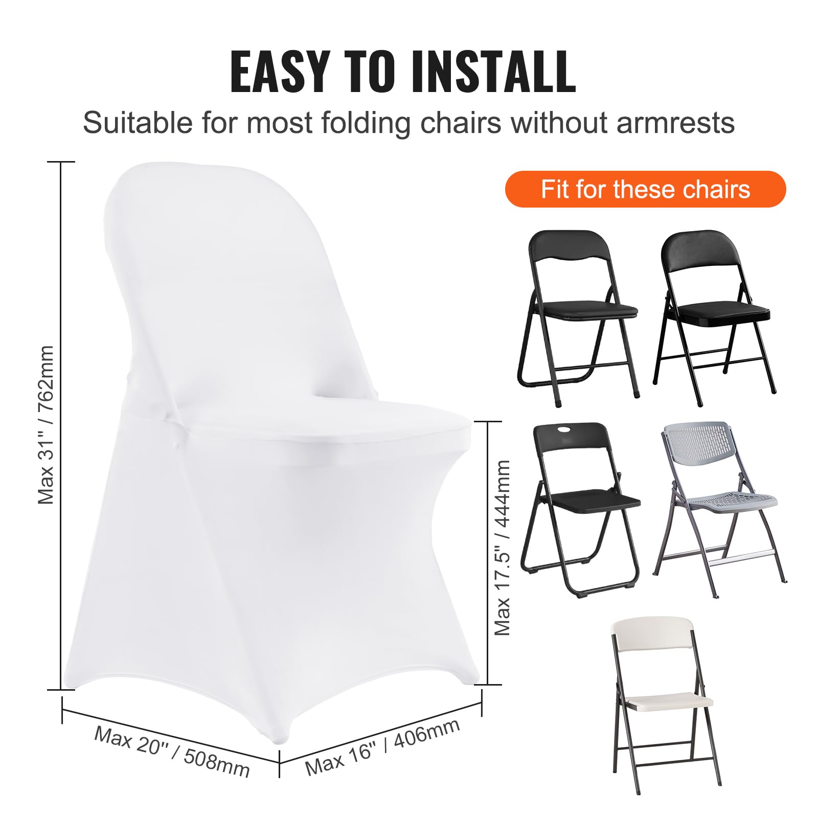 Vevor White Stretch Spandex Chair Covers - 30 Pcs, Folding Kitchen Chairs Cover, Universal Washable Slipcovers Protector, Remova