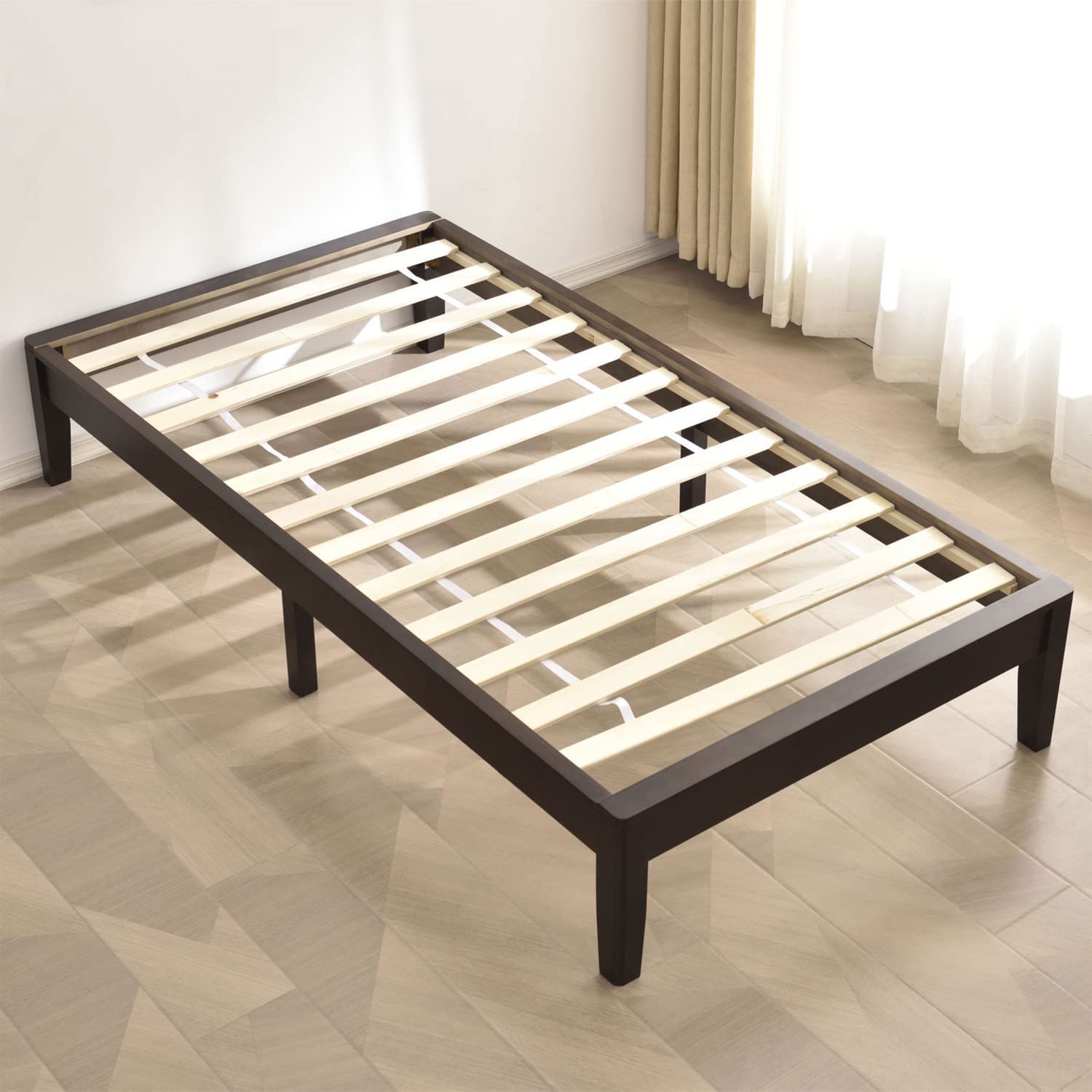 Woodpeckers Furniture And Mattress Stella Solid Pine Wood Platform Bed Frame (Tobacco, Twin)
