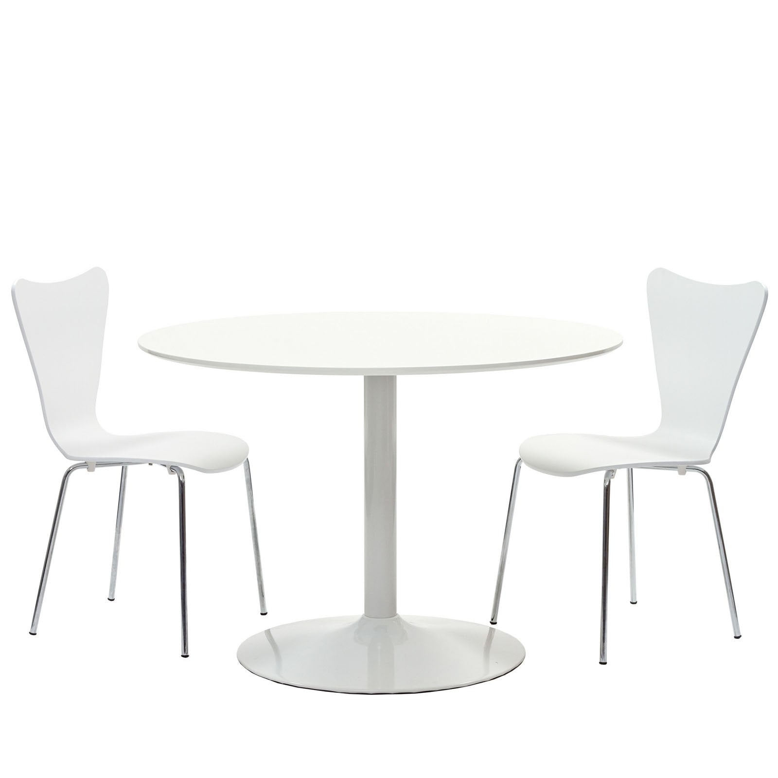 Modway Revolve Modern 3-Piece Set With 44&quot; Round Table And Two Dining Chairs In White