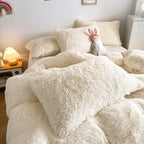 Chovy Faux Fur Plush Milky White Comforter Sets King - Ultra Soft Shaggy Flannel Velvet Fluffy Fuzzy 3Pc Bedding Set (Comforter