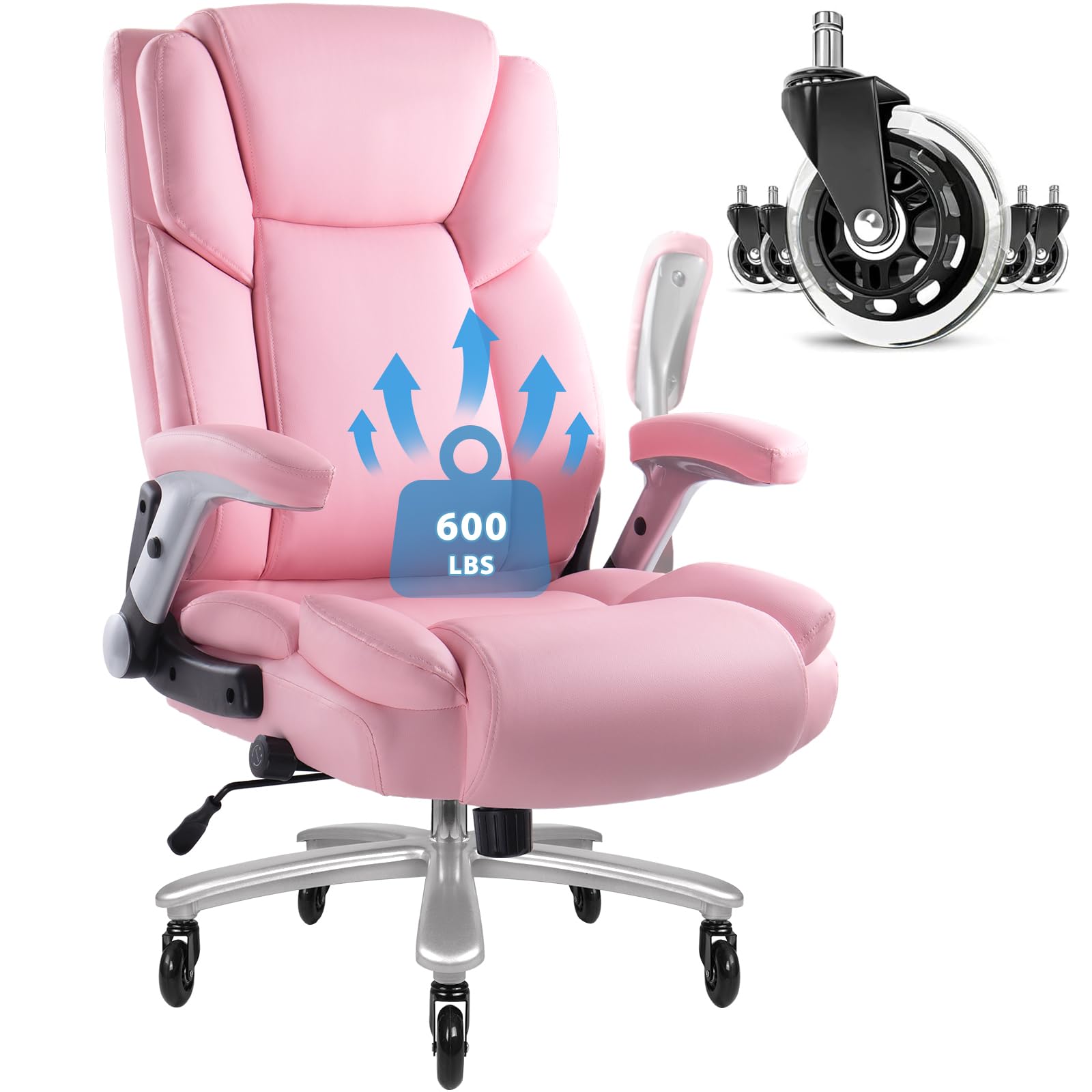 Vitesse 600Lbs Big And Tall Office Chair With Flip Up Armrest, Large Heavy Duty Chair With Ergonomic Lumbar Support, Executive O