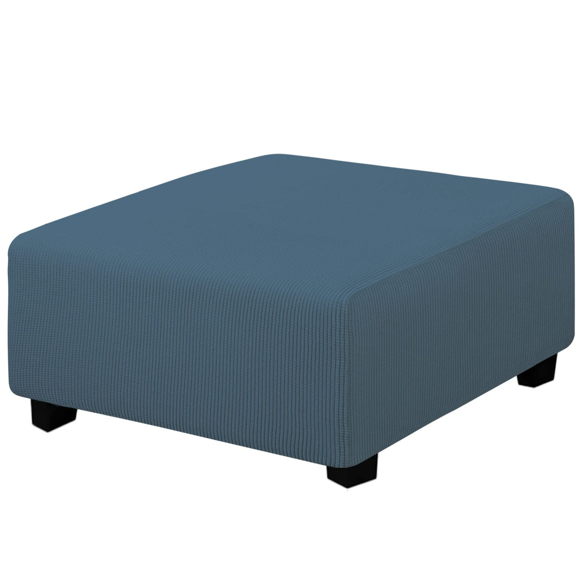 Easy-Going Stretch Square Ottoman Cover 40X40X15 Inch Folding Storage Stool Furniture Protector Soft Rectangle Slipcover With Elastic Bottom Bluestone