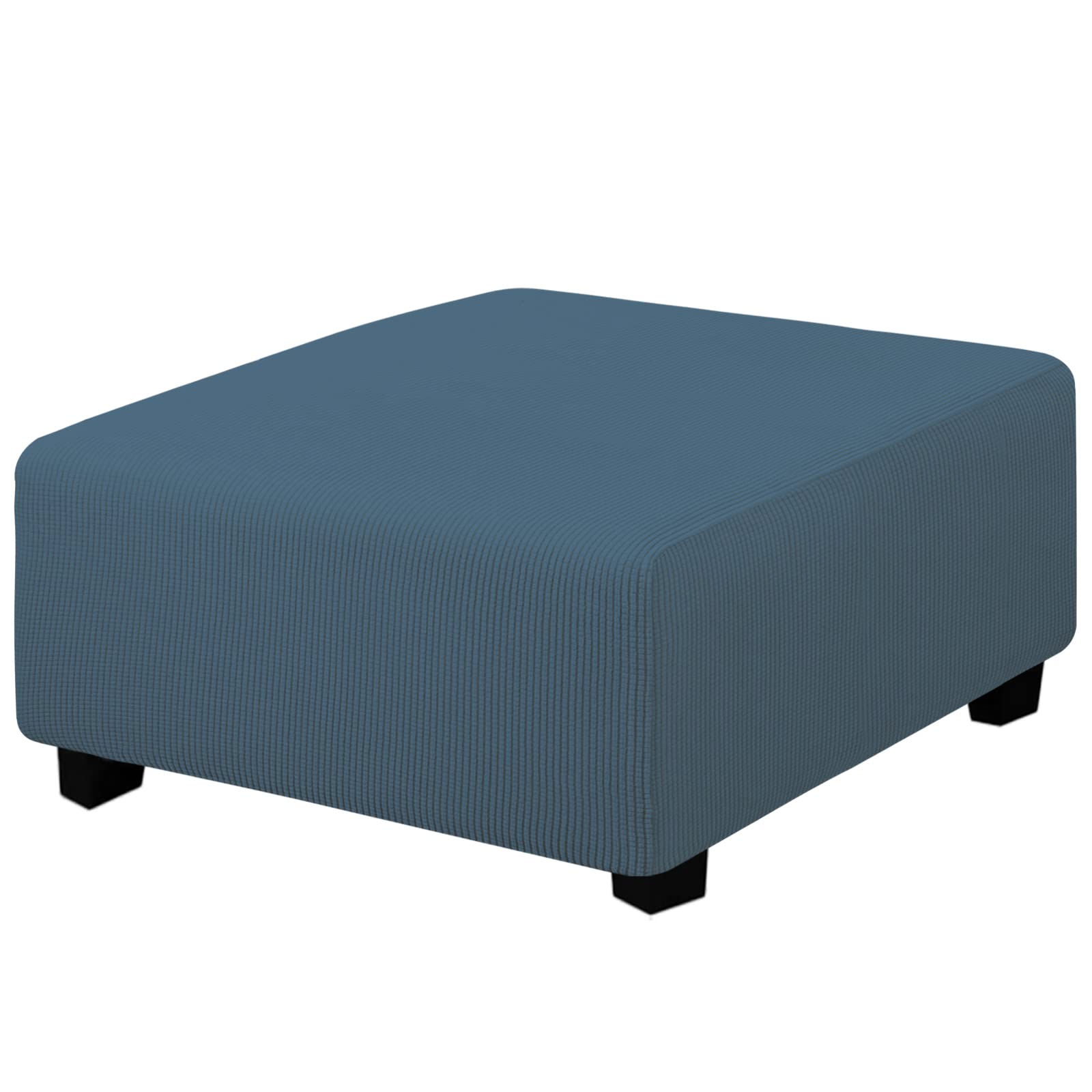 Easy-Going Stretch Square Ottoman Cover 40X40X15 Inch Folding Storage Stool Furniture Protector Soft Rectangle Slipcover With Elastic Bottom Bluestone