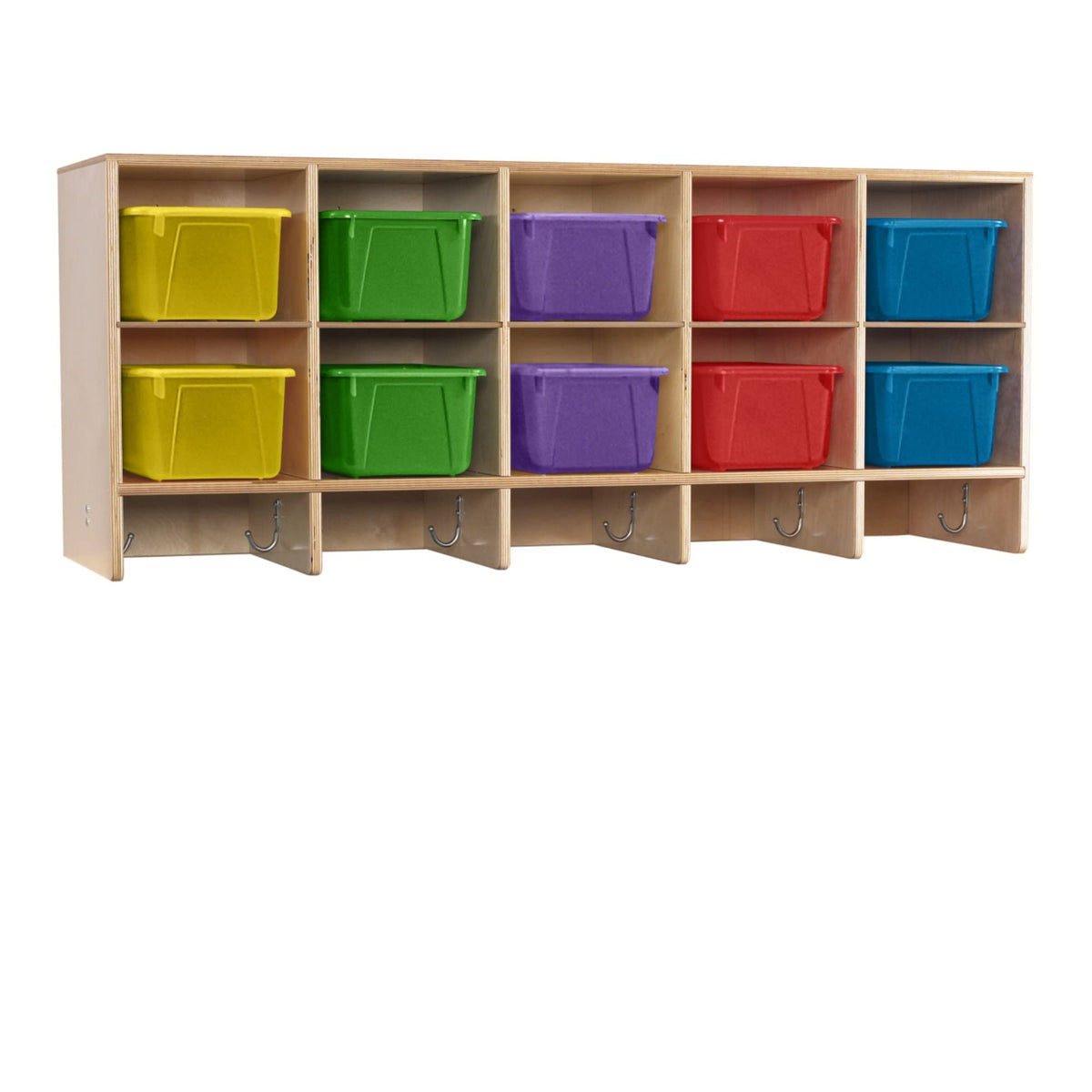 Childcraft Wall Mounted Coat Locker, 10 Cubbies with Translucent Color Trays, 47-3/4 x 14-1/4 x 19-3/4 Inches