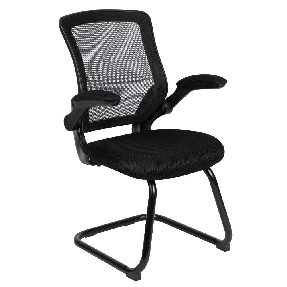 Flash Furniture Kale Black Mesh Sled Base Side Reception Chair With Flip-Up Arms