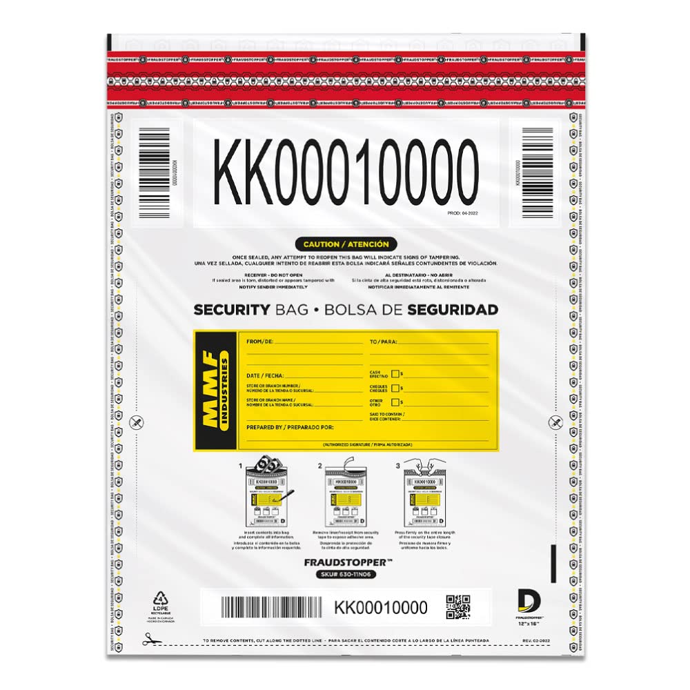 Mmf Industries Cash Transmittal Bags | 12W X 16H | Pack Of 100 | Unique Alphanumeric Numbering | Self-Sealing Adhesive | Four Ta