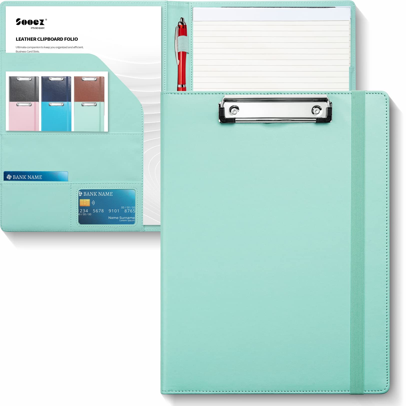 Sooez Padfolio Clipboard, Portfolio Organizer With Notepad, Premium Pu Leather Clipboard Folder For Legal Pad, Versatile Clipfol