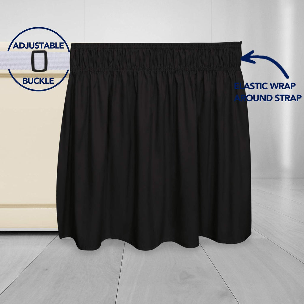 Purefit Wrap Around Ruffled Bed Skirt With Adjustable Elastic Belt - 18 Inch Drop Easy To Put On, Wrinkle Free Bedskirt Dust Ruffles, Bed Frame Cover For Twin, Twin Xl And Full Size Beds, Black