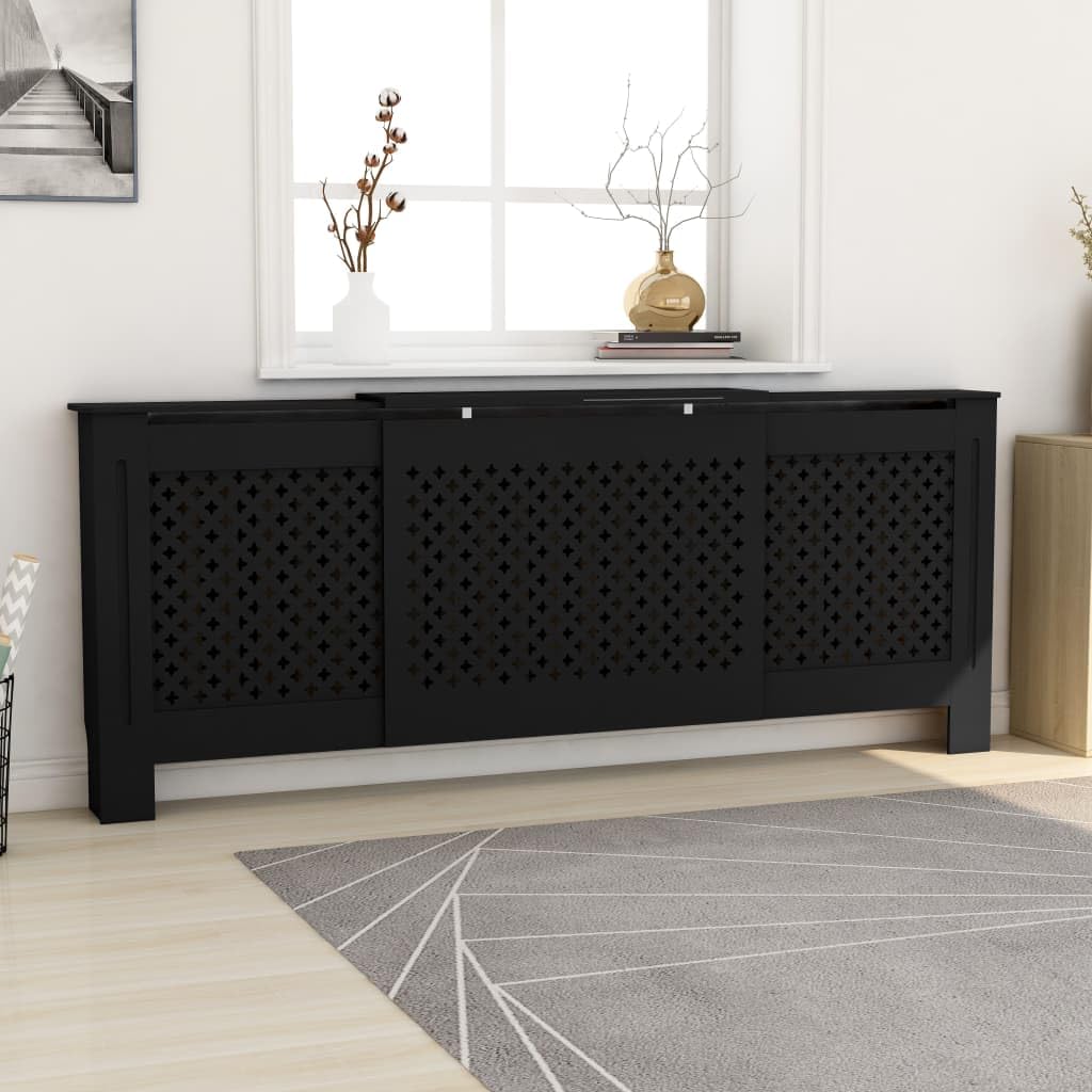 vidaXL MDF Radiator Cover Gray - Stylish and Adjustable Living Room Cabinet with Modern Slatted Design and Extra Shelf Space