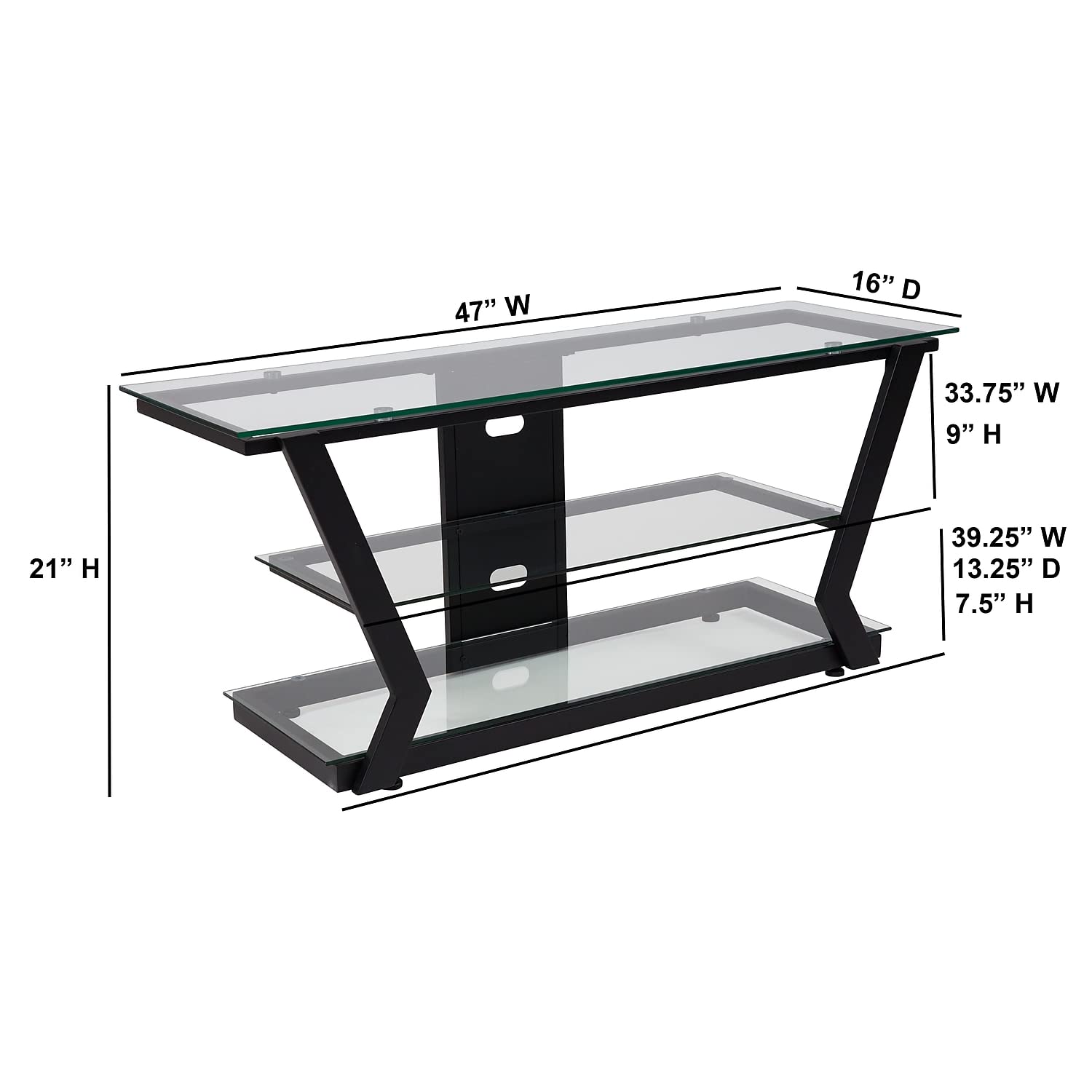Flash Furniture Harbor Hills Glass Tv Stand With Black Metal Frame