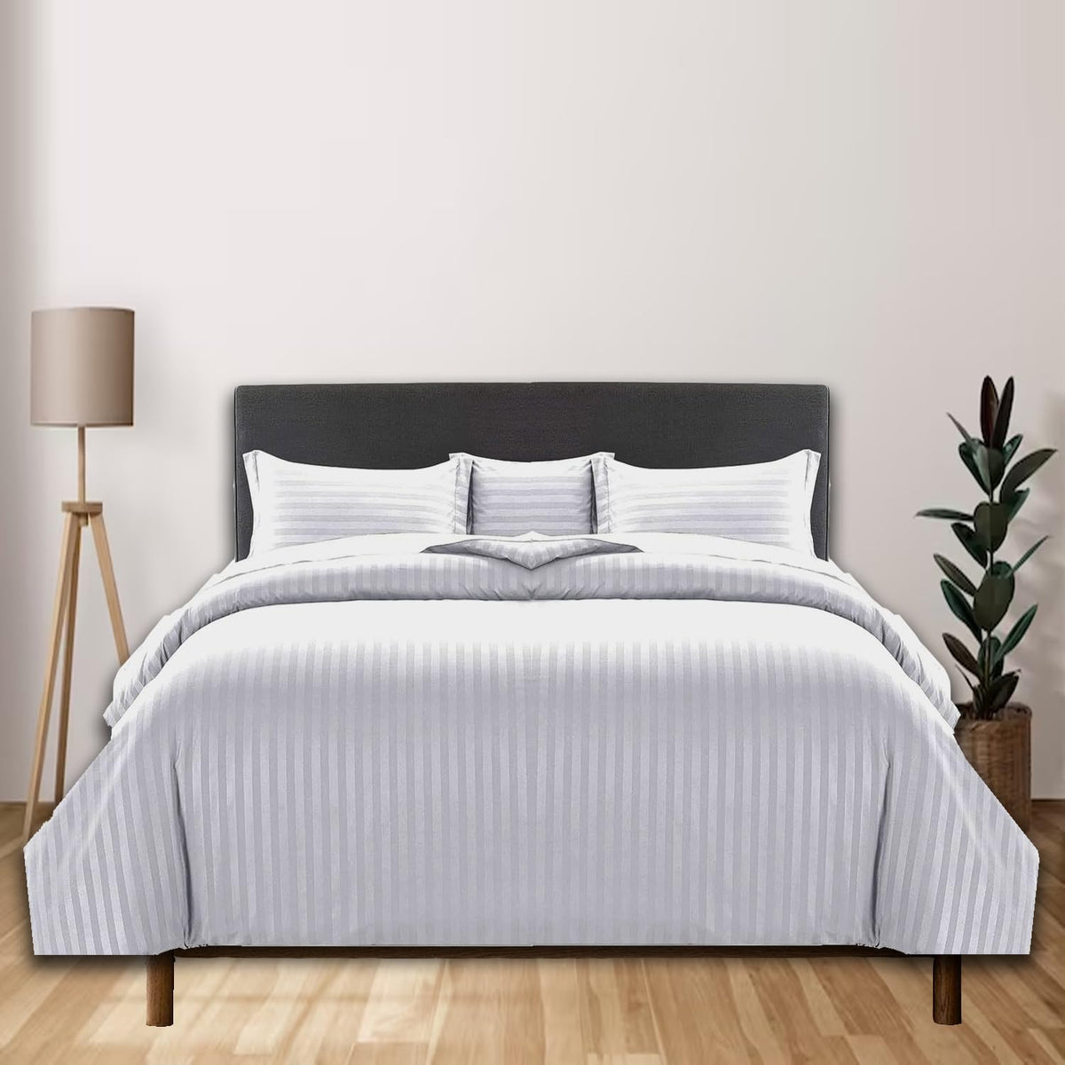 Ebeddy Linens 800 Tc Soft Egyptian Cotton Extra Large King 136X120 Size 3 Pc White Striped Duvet Cover Zipper Closure & Corner T