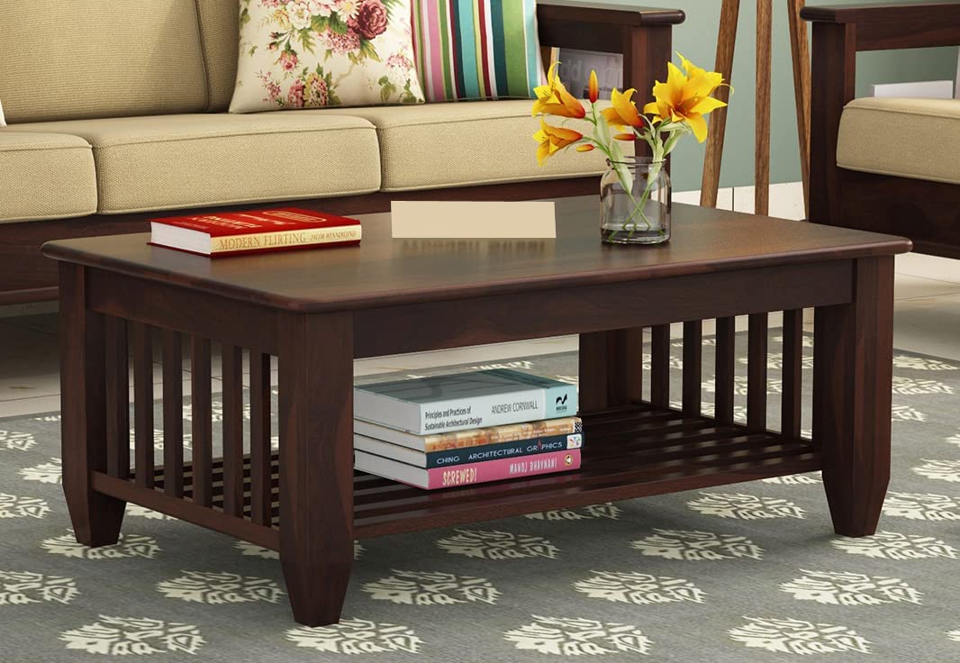 AASALIYA Wooden Center Coffee Table with Storage | Solid Sheesham Wood Centre Table for Living Room, Drawing Room & Office | Wal