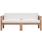Modway Eei-4259-Nat-Whi-Set Bayport Patio Teak Wood 2-Seater Loveseat, 2 Piece Set, Natural White