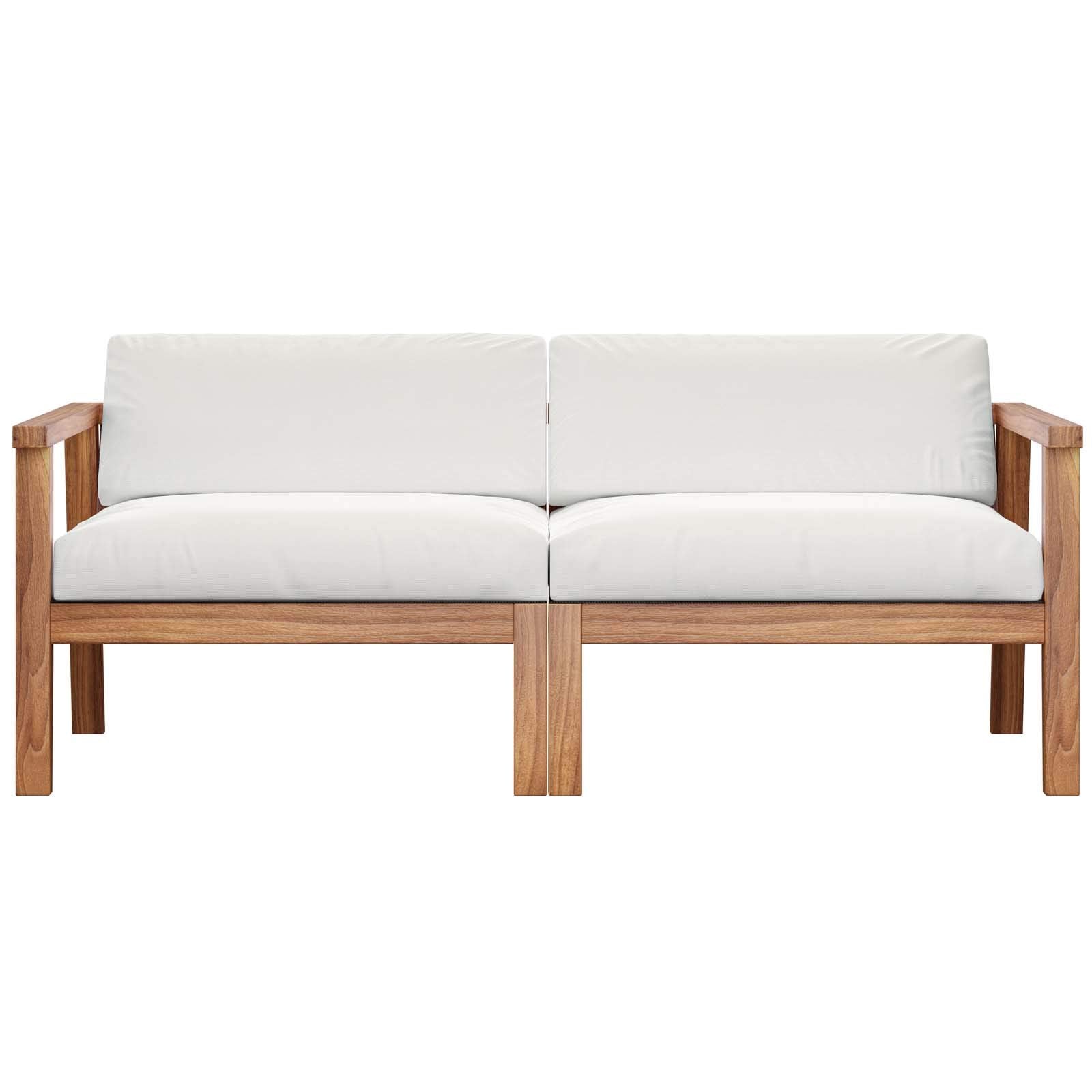 Modway Eei-4259-Nat-Whi-Set Bayport Patio Teak Wood 2-Seater Loveseat, 2 Piece Set, Natural White