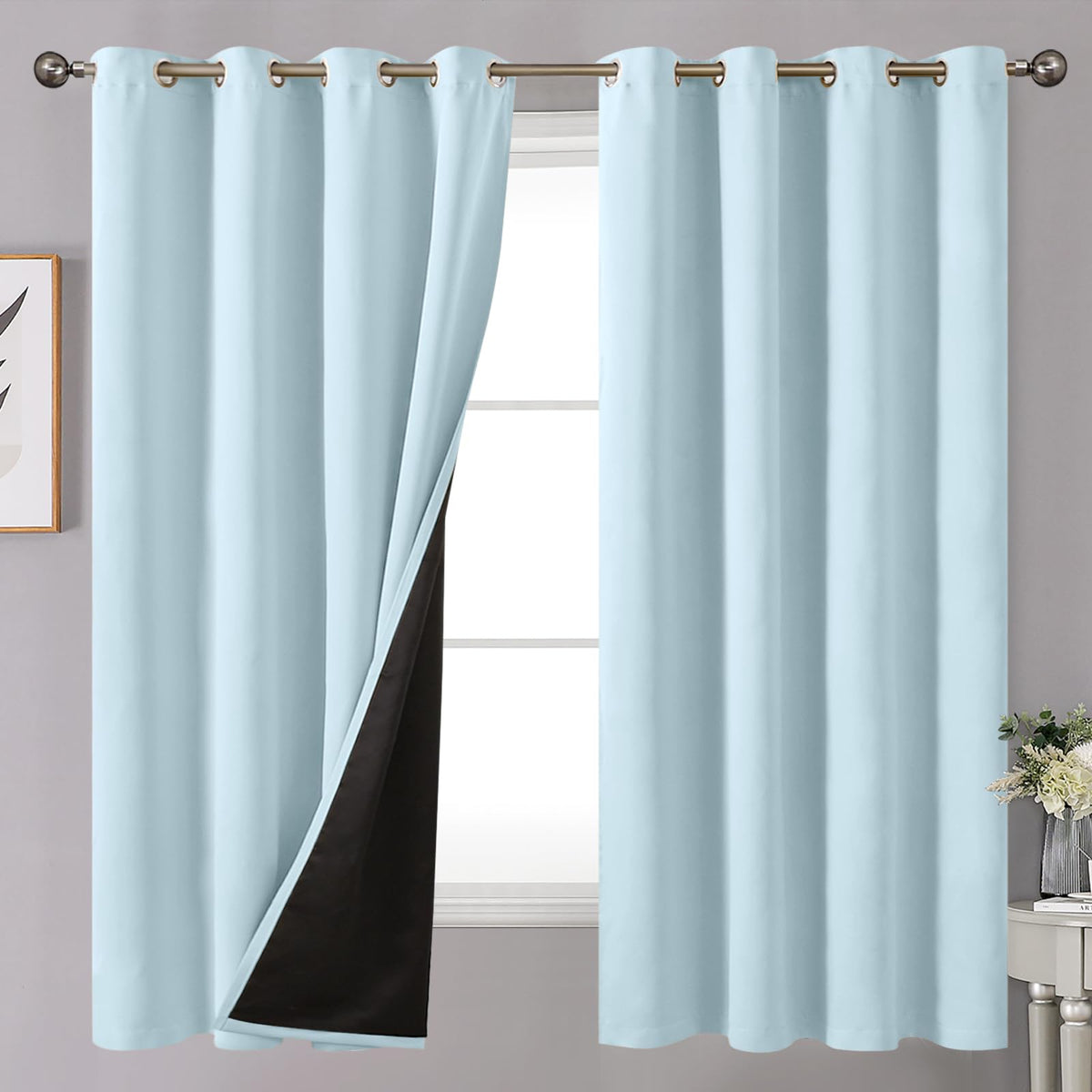 Youngstex 100% Blackout Curtains 63 Inches Length For Kids Bedroom, Thick Full Light Blocking Thermal Insulated Window Drapes Wi
