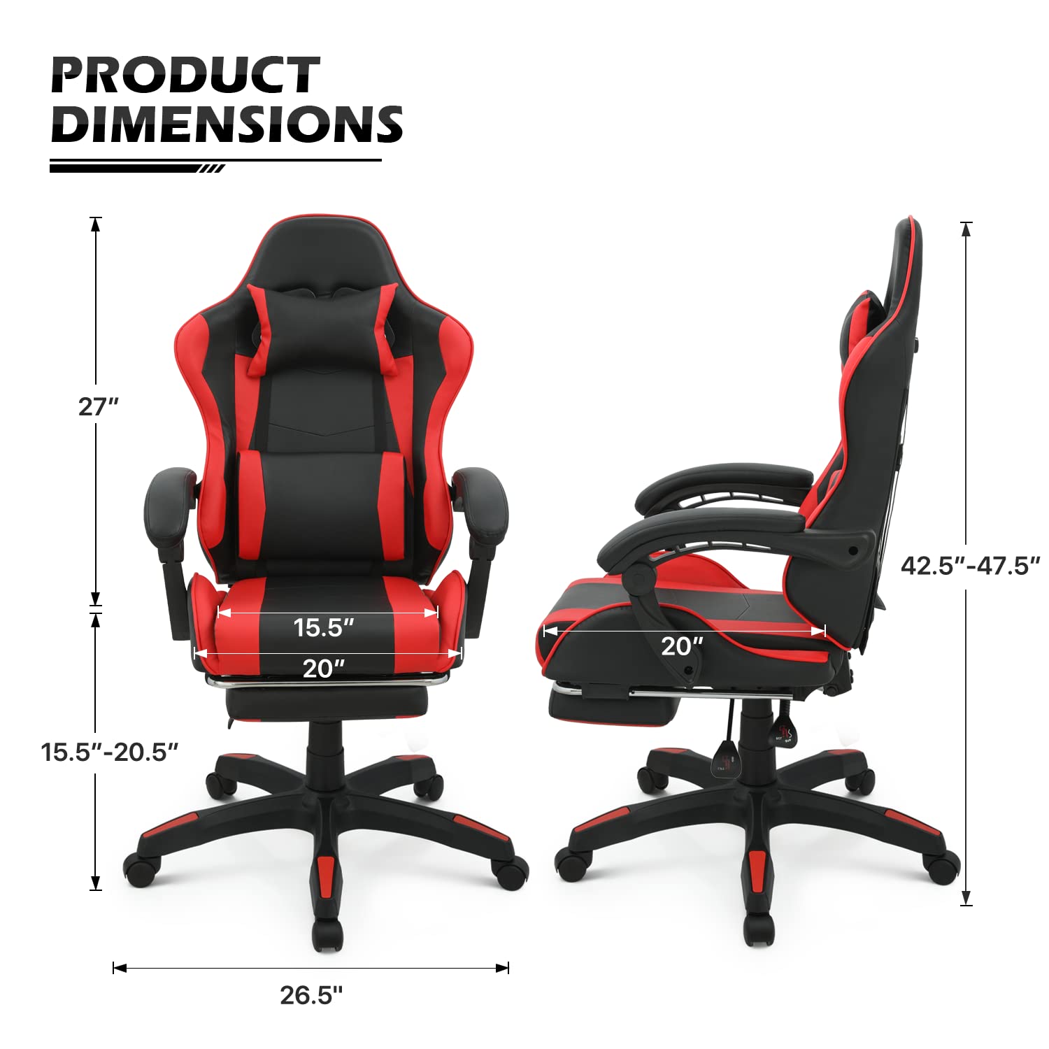 Monibloom Gaming Chair With Footrest High Back Video Game Chair With Headrest & Lumbar Support Height Adjustable Leather Swivel Computer Chair For Adult Teen Office Or Gaming, Red