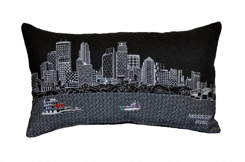 HomeRoots Grey 24' Black Minneapolis Nighttime Skyline Lumbar Decorative Pillow