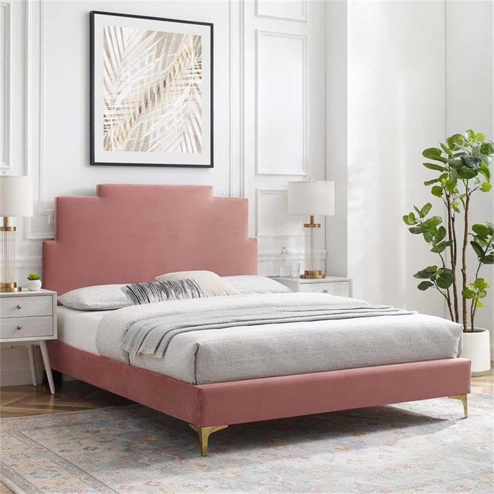 Modway MOD-6895-DUS Lindsey Performance Velvet Twin Platform Bed, Dusty Rose