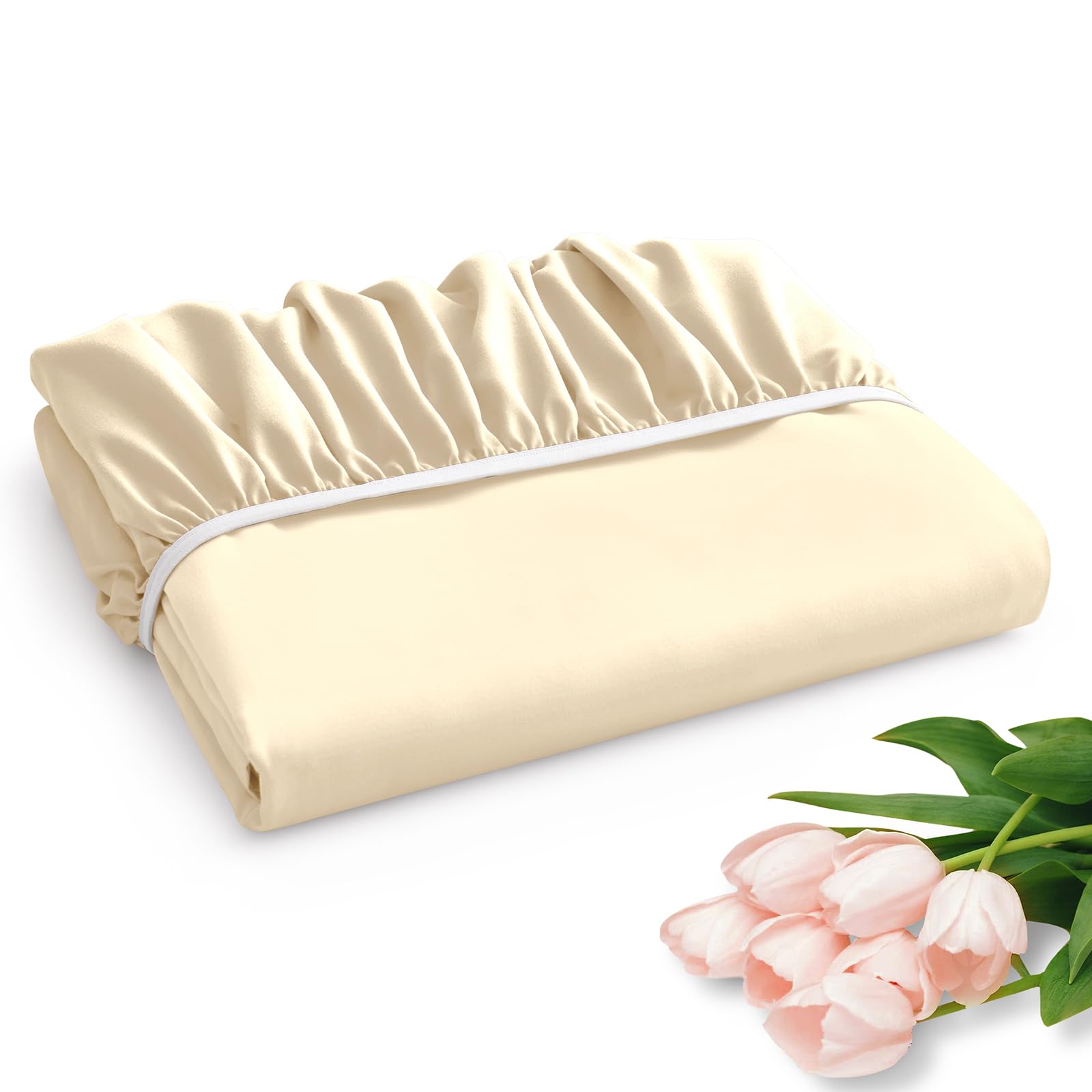 Horbaunal Extra Deep Pocket Queen Fitted Sheet Only - Fits Up To 24 Inch Mattress - Luxury 1800 Thread Count - Microfiber Cream