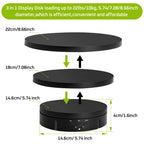 Jayegt 3 In 1 Motorized Rotating Display Stand With 5.74/7.08/8.66 Inch Replacement Cover,Max 22Lbs Load , 3D Models, Cake -Blac