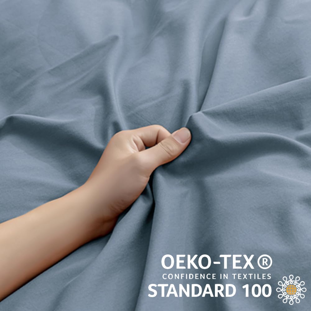 Jellymoni Grayish Blue Duvet Cover King Size - 100% Washed Cotton Linen Like Textured Comforter Cover, 3 Pieces Lightweight Soft