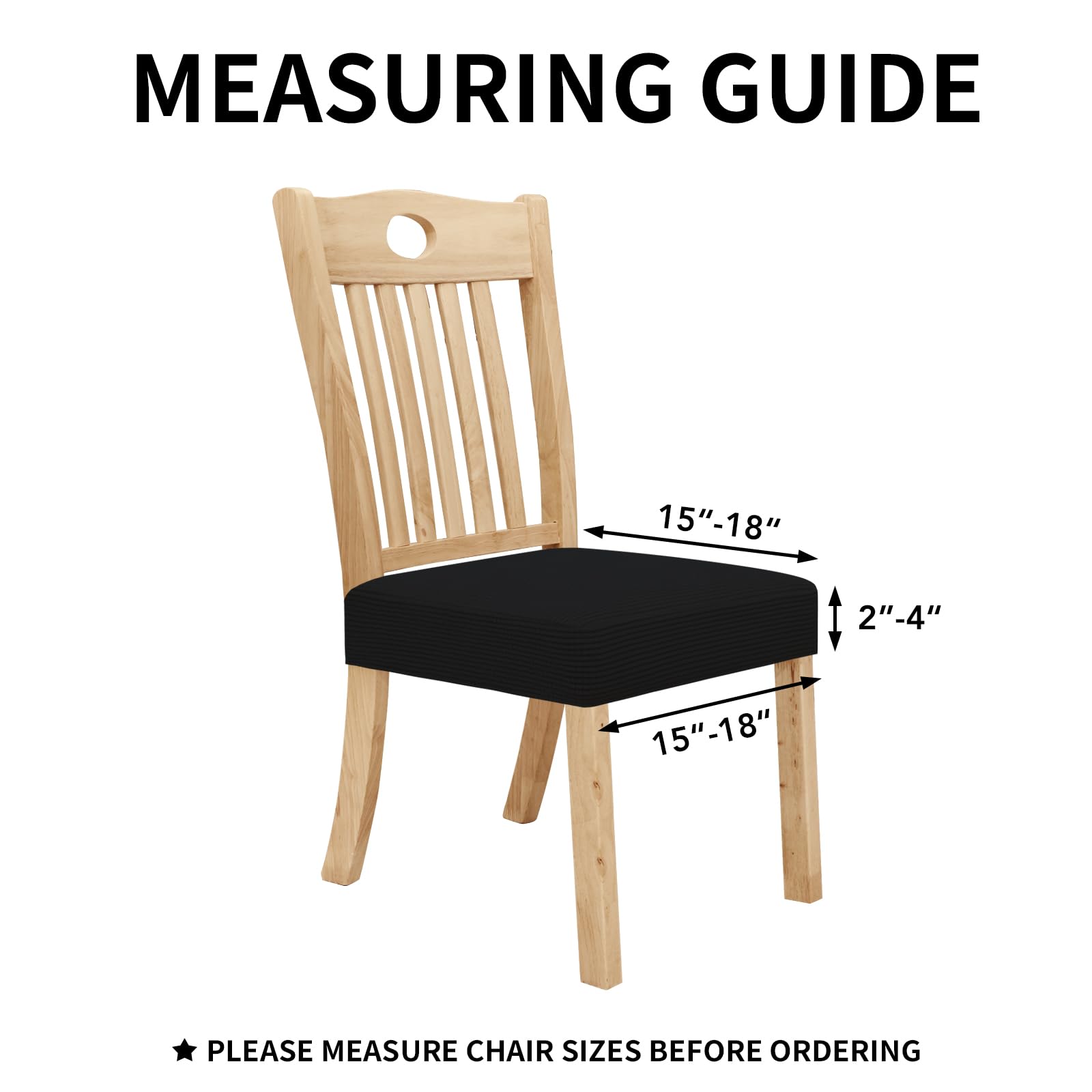 Easy-Going 100% Waterproof Seat Covers For Dining Room Chairs, Stretch Jacquard Chair Seat Slipcovers Removable And Washable Kitchen Dining Chair Covers (Set Of 8, Black)