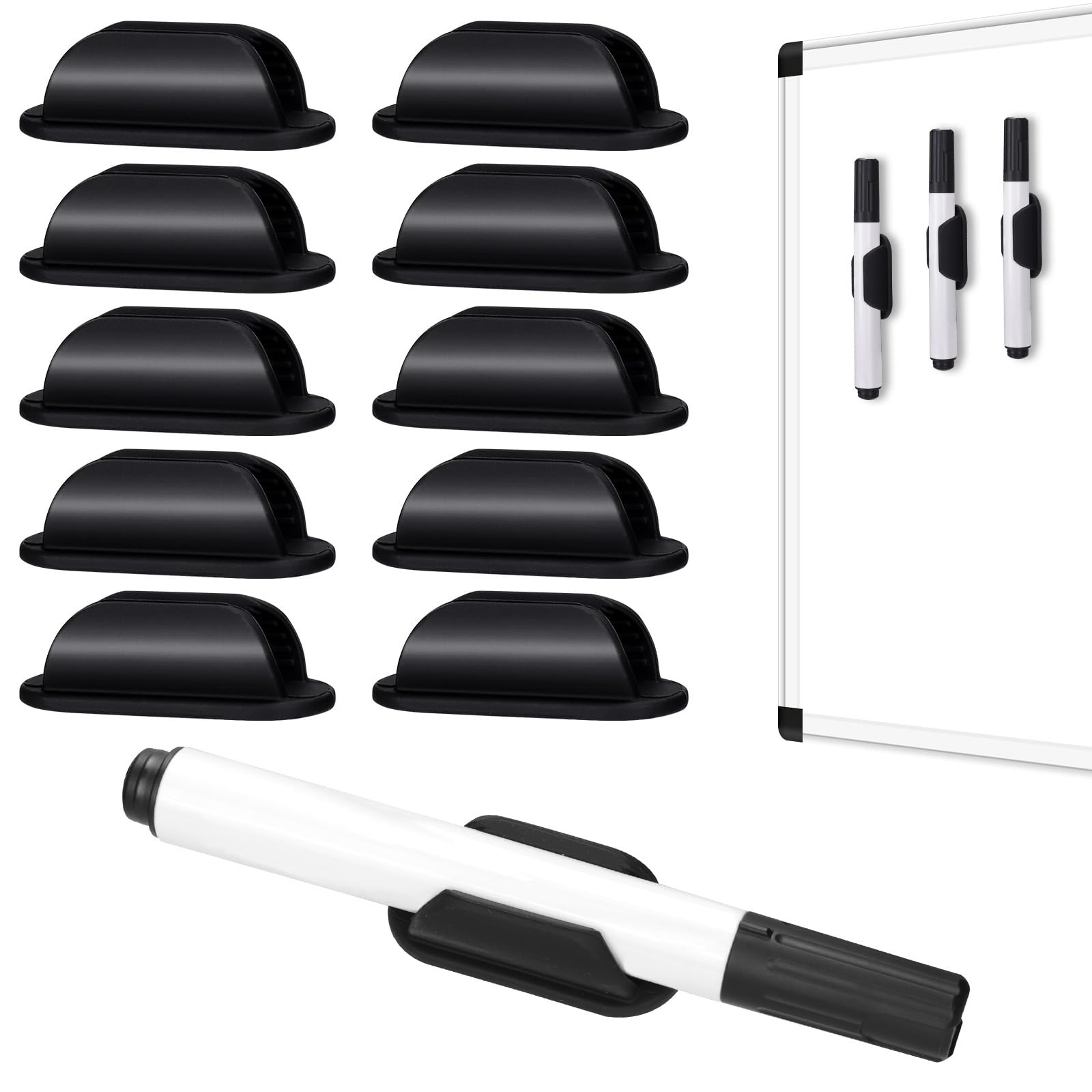 Aiersa Large Silicone Marker Holder For White Board, Dry Erase Adhesive Marker Holder, Marker Holder For Classroom Desk, Clipboa