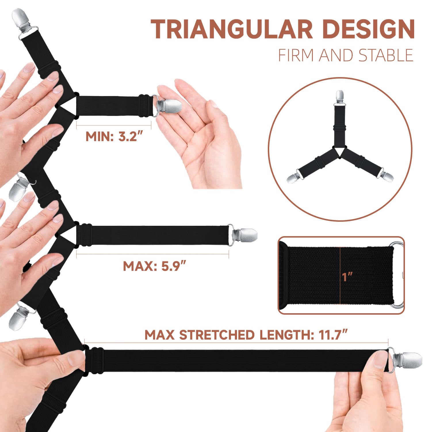 Bozenu Bed Sheet Straps, Upgrade Fitted Bed Sheet Holders For Corners, Non Slip Sheet Clips Black 8Pcs