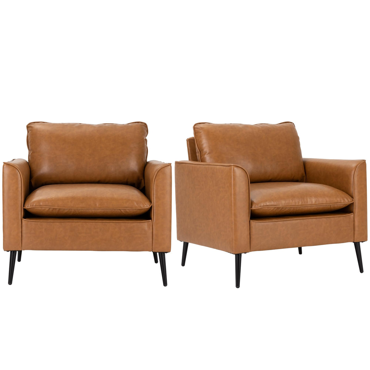 Okeysen Modern Leather Chair Set Of 2, Oversized Armchair For Living Room, Mid-Century Accent Reading Chair For Bedroom Comfy, U