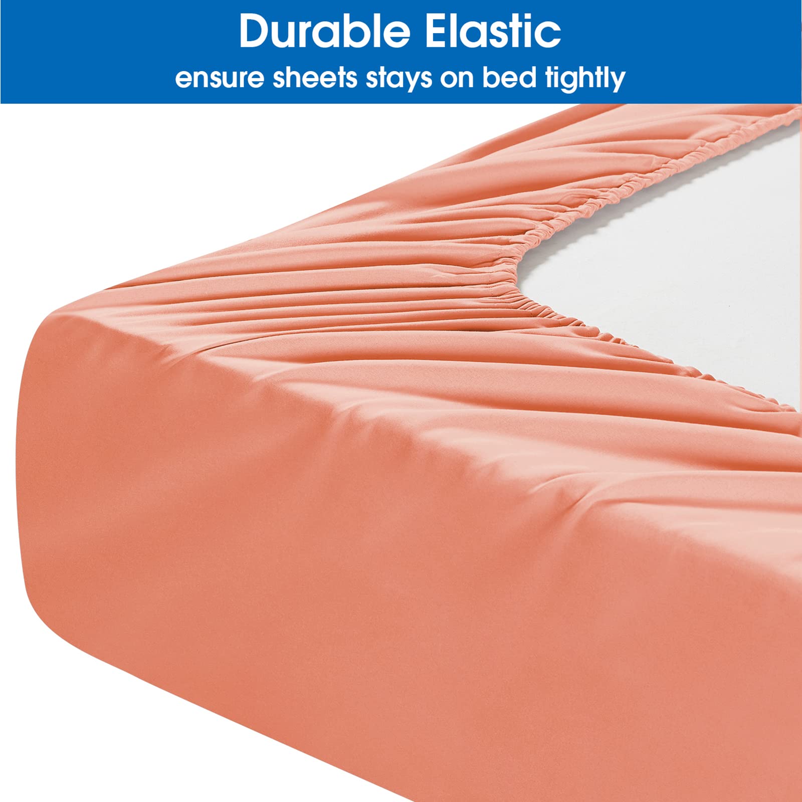 Homeideas Queen Size Bed Sheets - 4 Piece Set (Coral) - Extra Soft Brushed Microfiber 1800 Bedding Sheets, Deep Pocket, Wrinkle & Fade Free