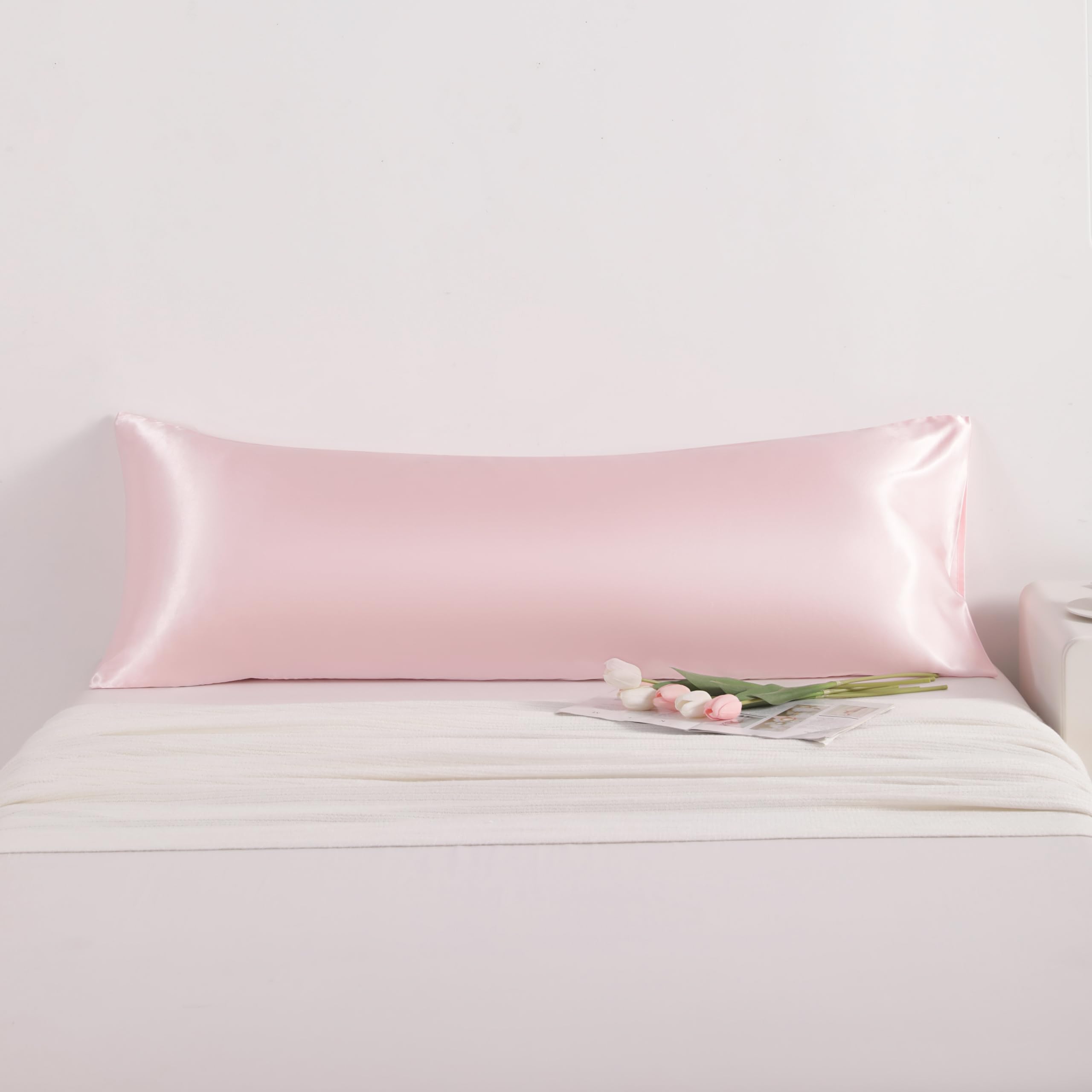 Ntbay Satin Body Pillowcase For Hair And Skin, Luxurious And Silky Pillow Case With Envelope Closure, 20X54 Inches, Light Pink
