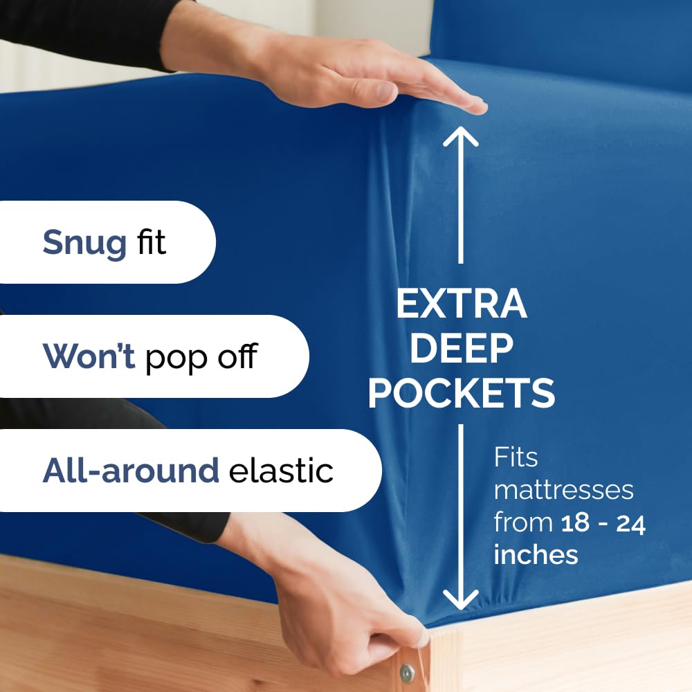 Extra Deep Pocket King Sheets - 4 Piece Breathable & Cooling Bed Sheets - Hotel Luxury Bed Sheet Set - Soft, Wrinkle Free & Comfy - Easily Fits Extra Deep Mattresses - Deep Pocket Royal Blue Sheets
