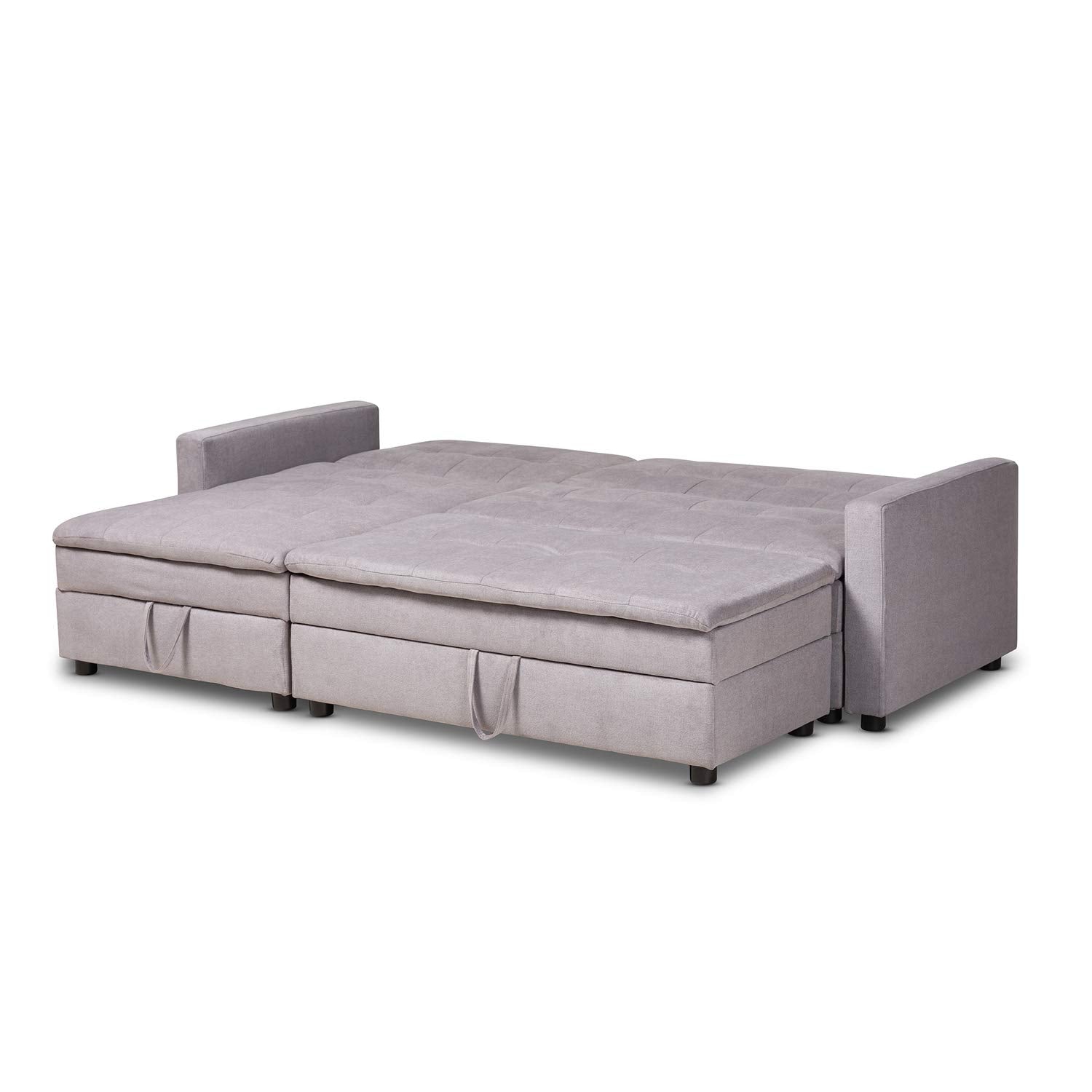 Baxton Studio Noa Modern and Contemporary Light Grey Fabric Upholstered Left Facing Storage Sectional Sleeper Sofa with Ottoman