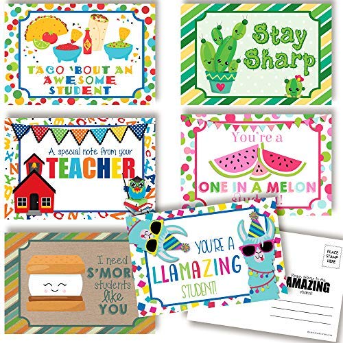 Thinking Of You School Themed Blank Postcards For Teachers To Send To Students, Total Of 30 4'X6' Fill In Notecards (5 Of Each