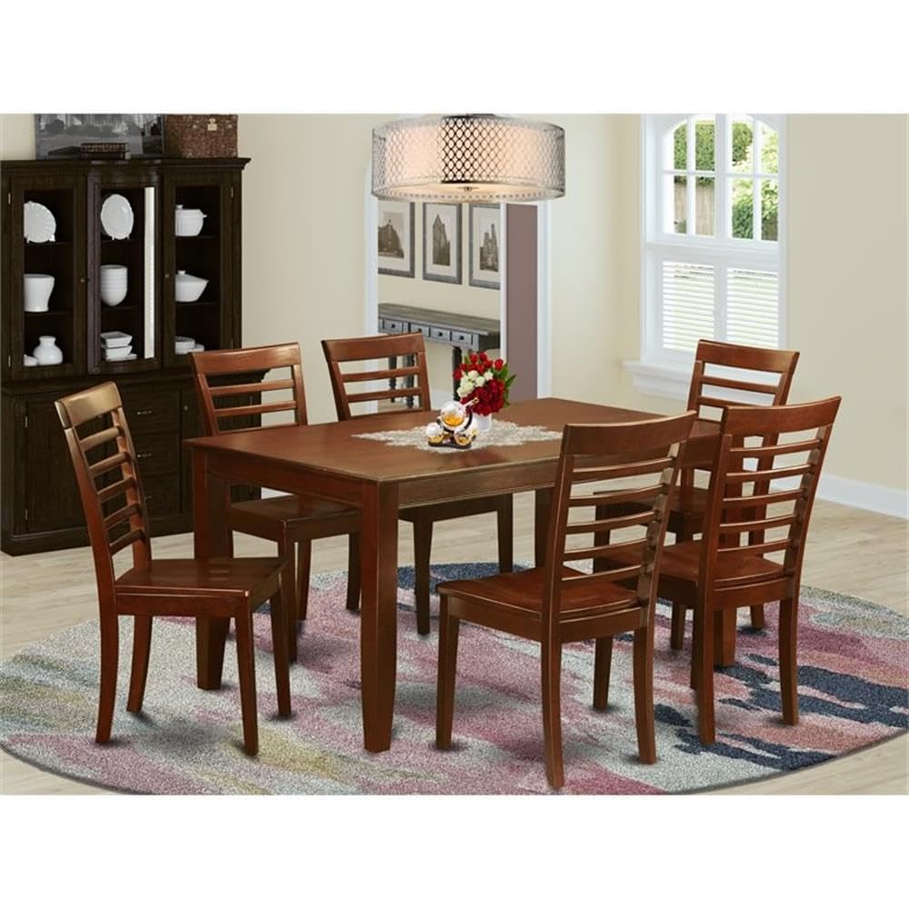 East West Furniture DUML7-MAH-W 7 Piece Modern Dining Table Set Consist of a Rectangle Wooden Table and 6 Dining Chairs, 36x60 Inch, Mahogany
