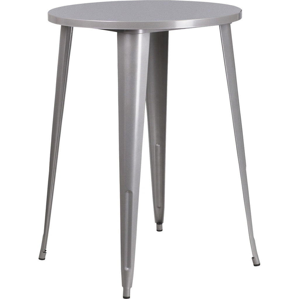 Flash Furniture Callum Commercial Grade 30" Round Silver Metal Indoor-Outdoor Bar Table Set With 4 Cafe Stools