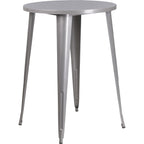 Flash Furniture Callum Commercial Grade 30" Round Silver Metal Indoor-Outdoor Bar Table Set With 4 Cafe Stools