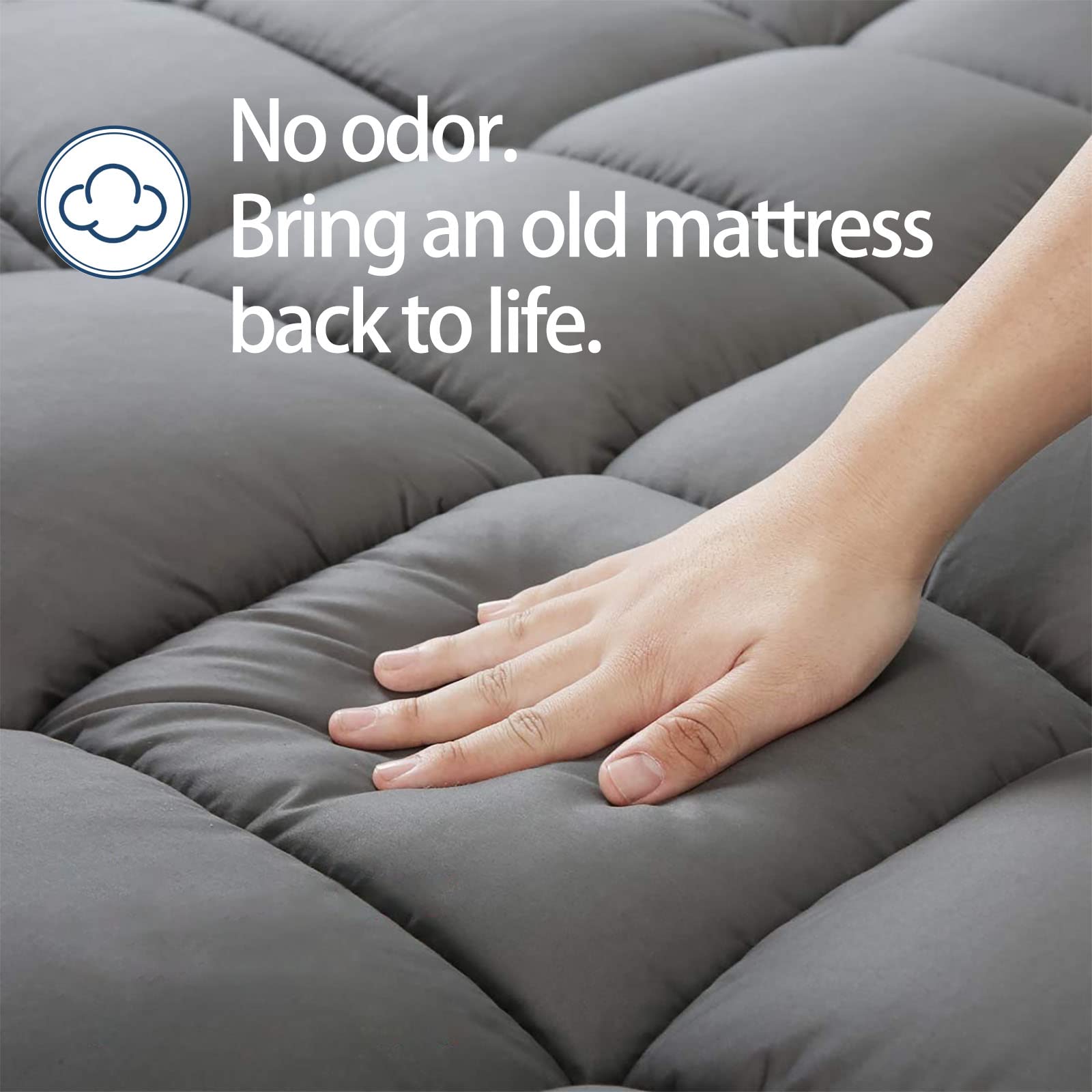 Mattress Topper Full For Back Pain, Extra Thick Mattress Pad Cover, Plush Pillow Top, Deep Elastic Pocket, Black