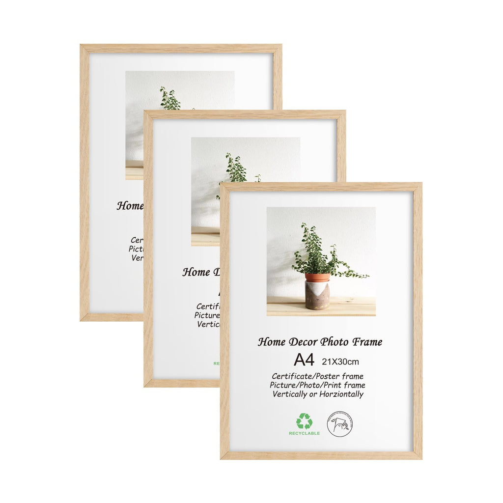LYYYXGYP A4 OAK Wood Picture Frame 3 Pack 21x30cm Wooden Photo Frame Certificate Frame with Plexiglass for Wall Mount or Tableto