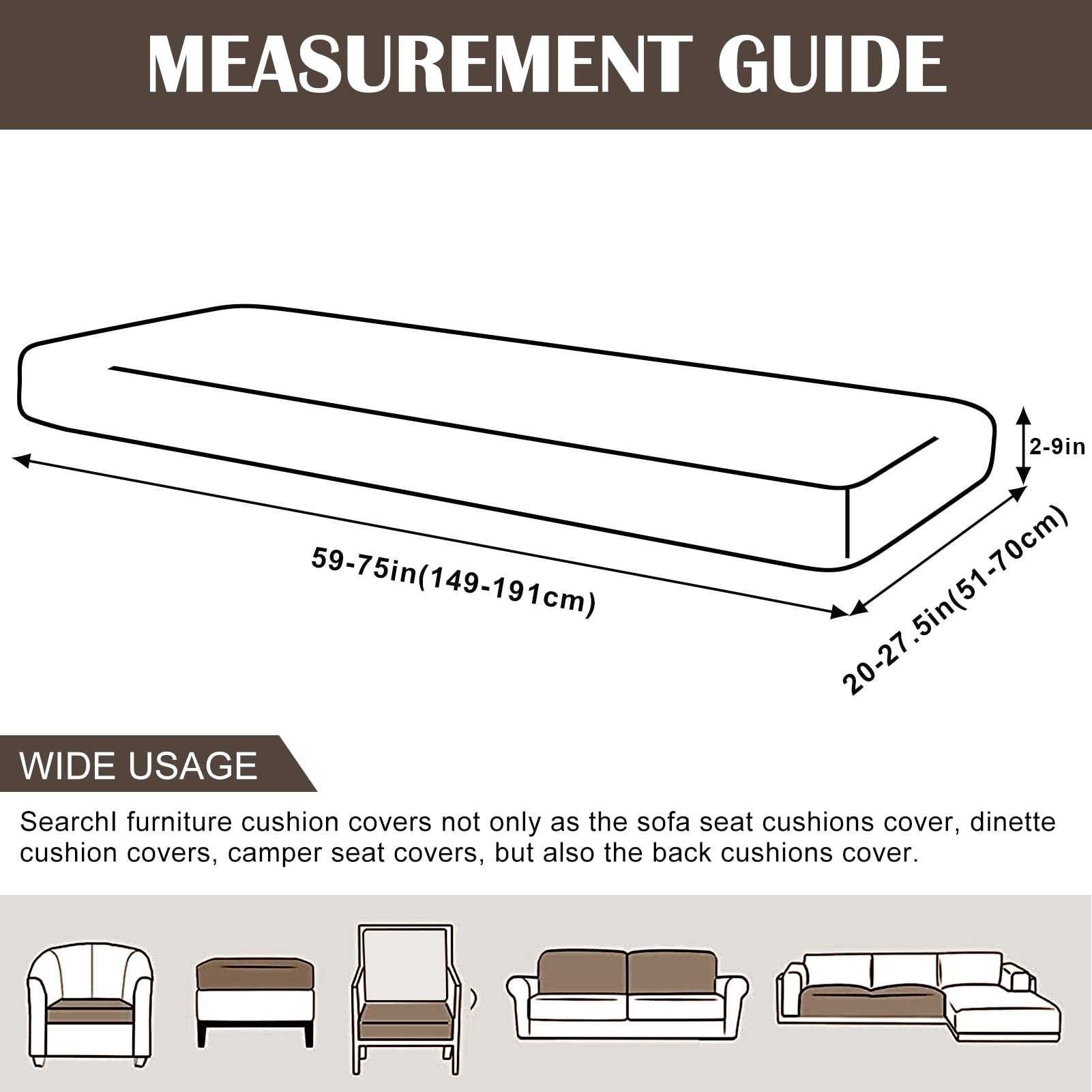 Searchi Printed Sofa Couch Cushion Covers Replacement Couch Seat Covers Stretch Patterned Sofa Seat Slipcovers Washable Furniture Protectors Sofa Slipcover Soft With Elastic Bottom(Large-3 Seat)