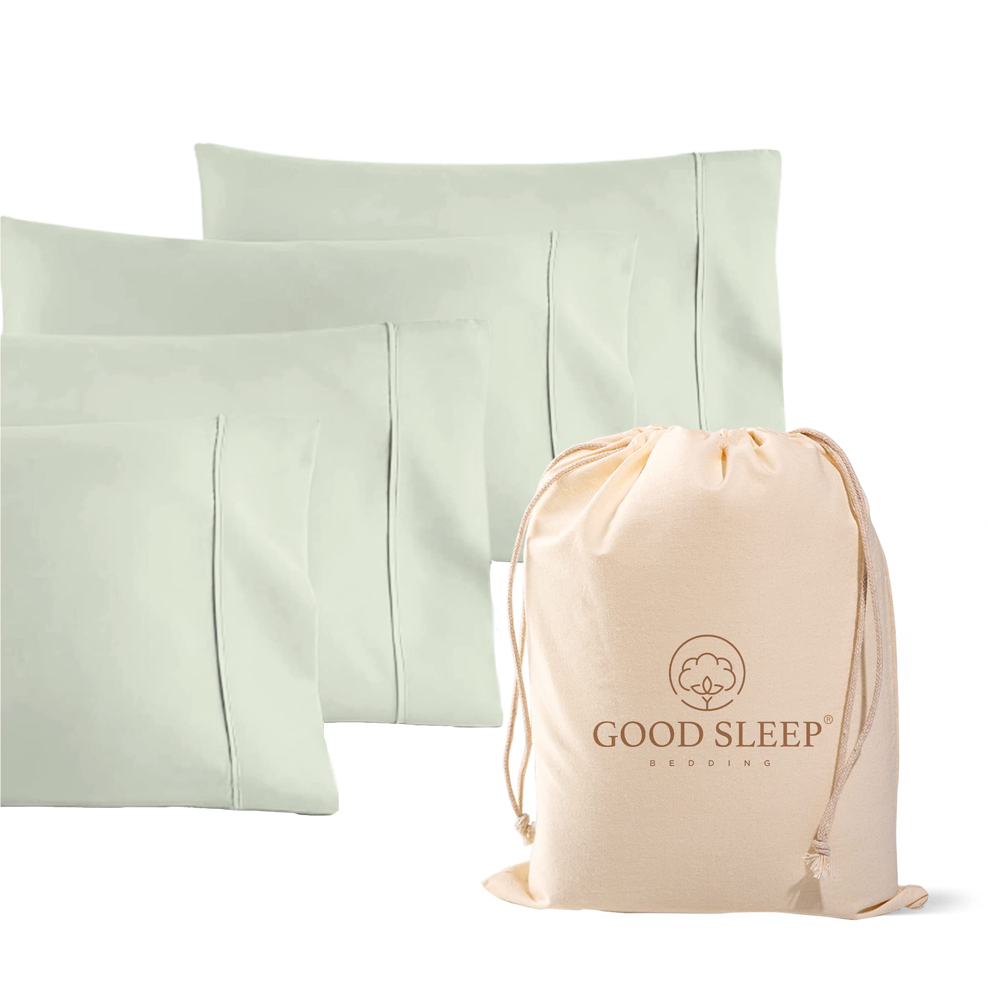 1000 Tc Sage Standard Pillowcases Set Of 4 100% Egyptian Cotton Pillow Cases With Long Staple Cotton & Sateen Weave, Silky Soft