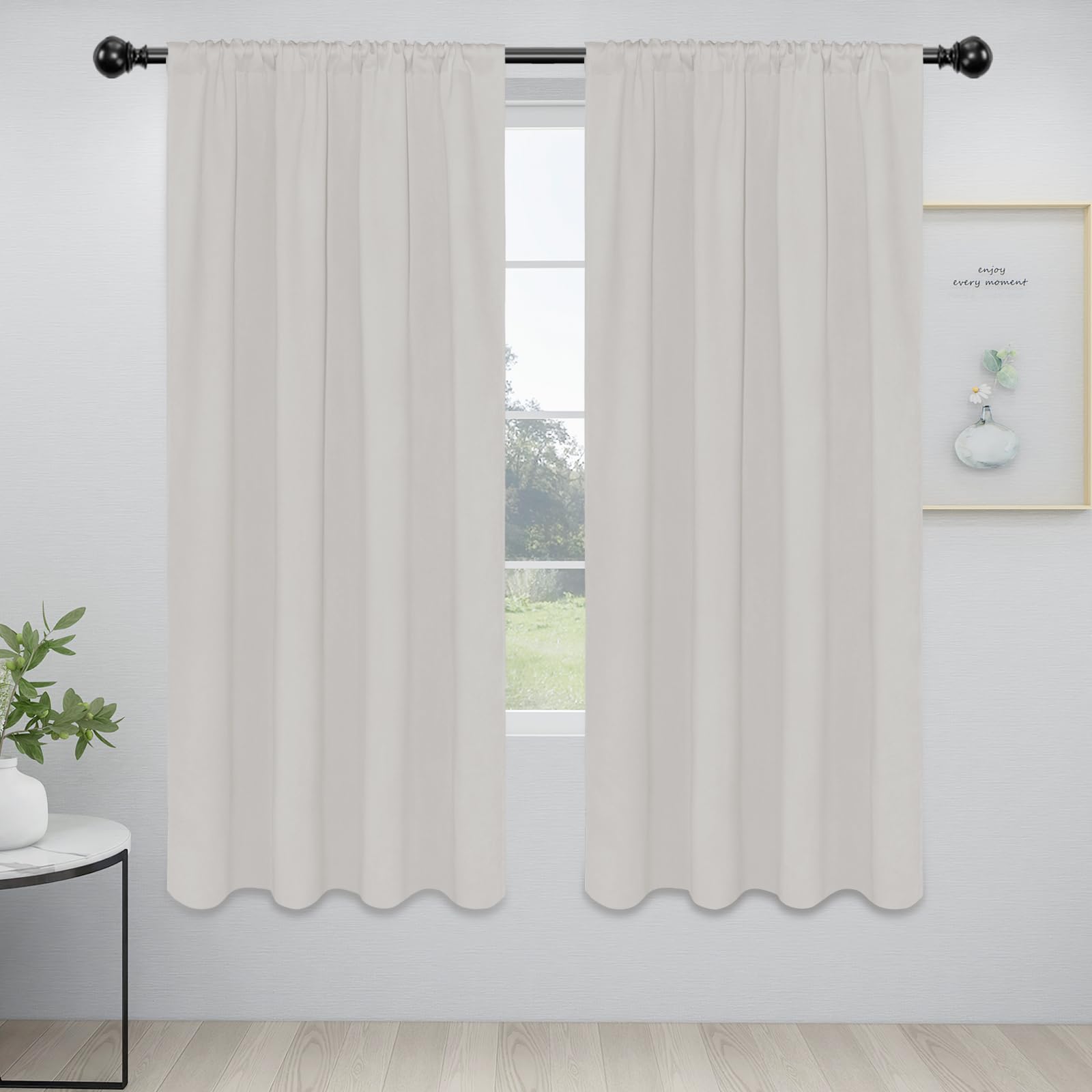 Easy-Going Rod Pocket Blackout Curtains For Bedroom, Room Darkening Window Curtains For Living Room, Thermal Insulated Noise Reduction Solid Window Drapes, 2 Panels(42X72 In, Light Linen)