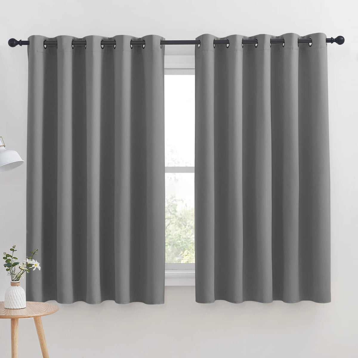 Nicetown Silver Grey Blackout Curtain Panels For Bedroom, Thermal Insulated Grommet Top Blackout Draperies And Drapes For Baseme