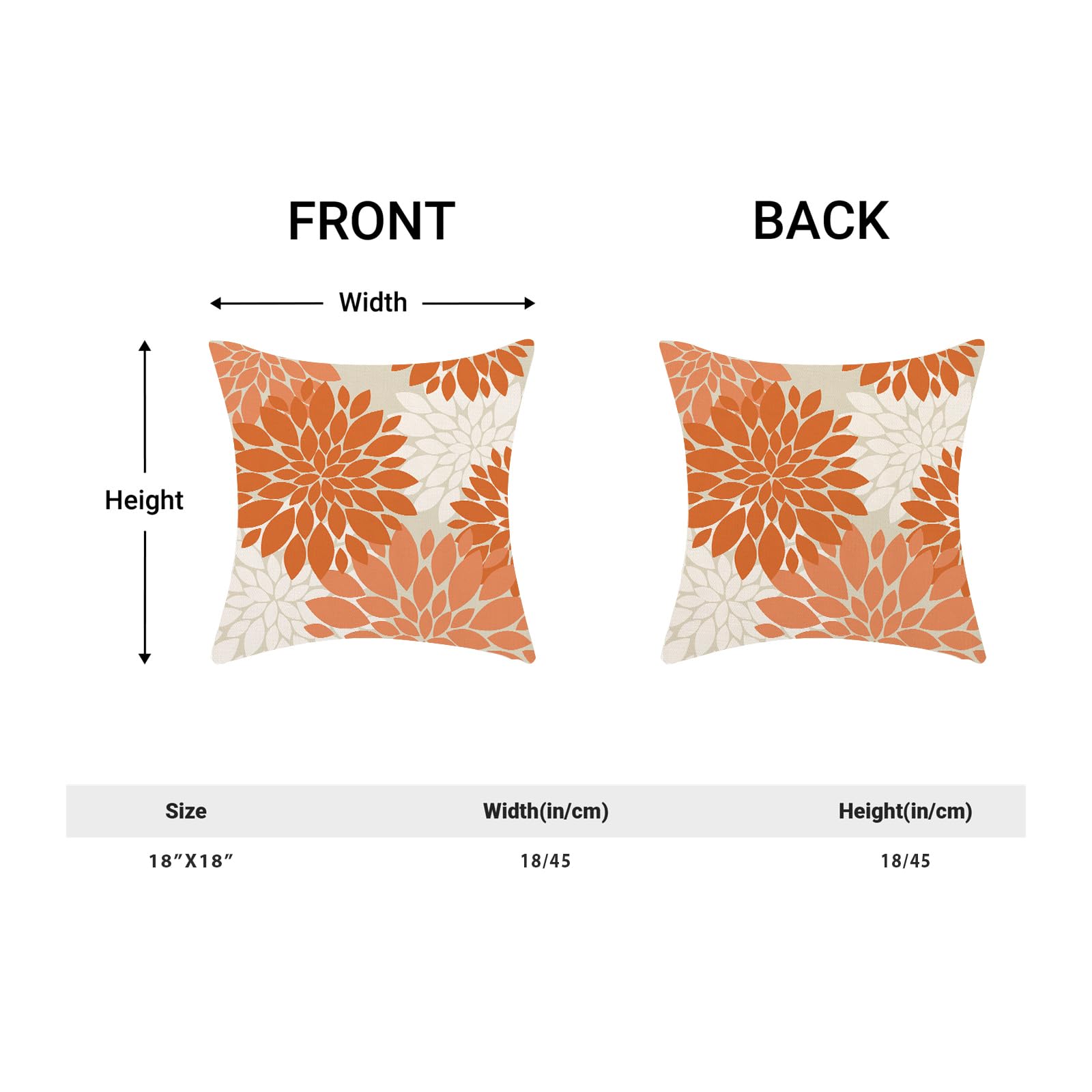 Cxmeifly Fall Burnt Orange Outdoor Pillow Covers 18X18 Inch Set Of 2 Coral White Dahlia Floral Decor Throw Pillows Modern Geomet
