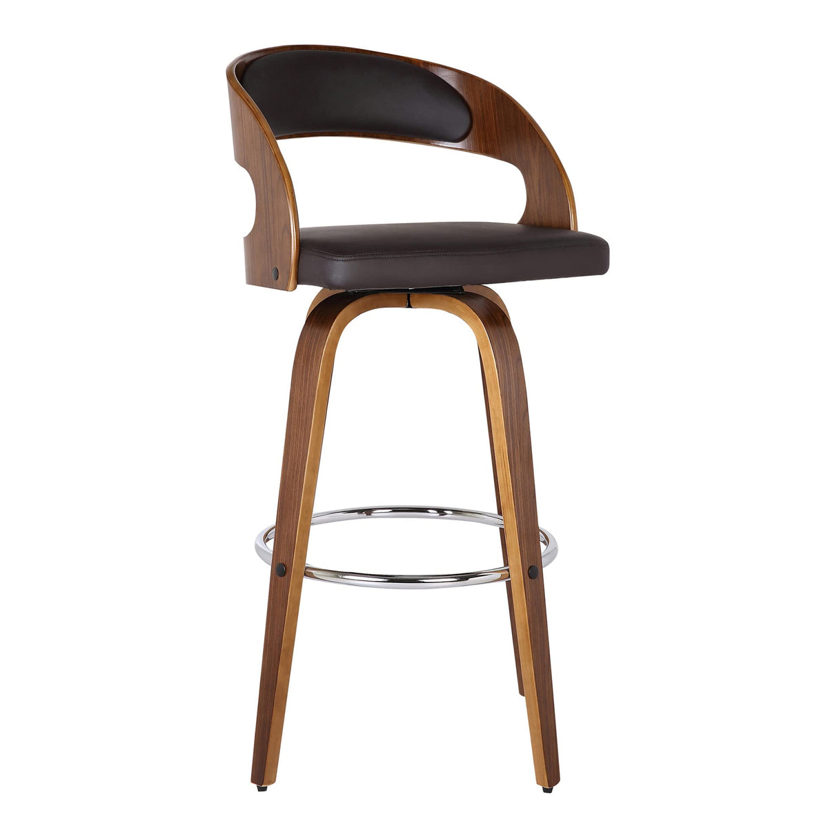 HomeRoots Wood, Faux Leather/Leatherette Brown Faux Leather Modern Walnut Wooden Bar Stool