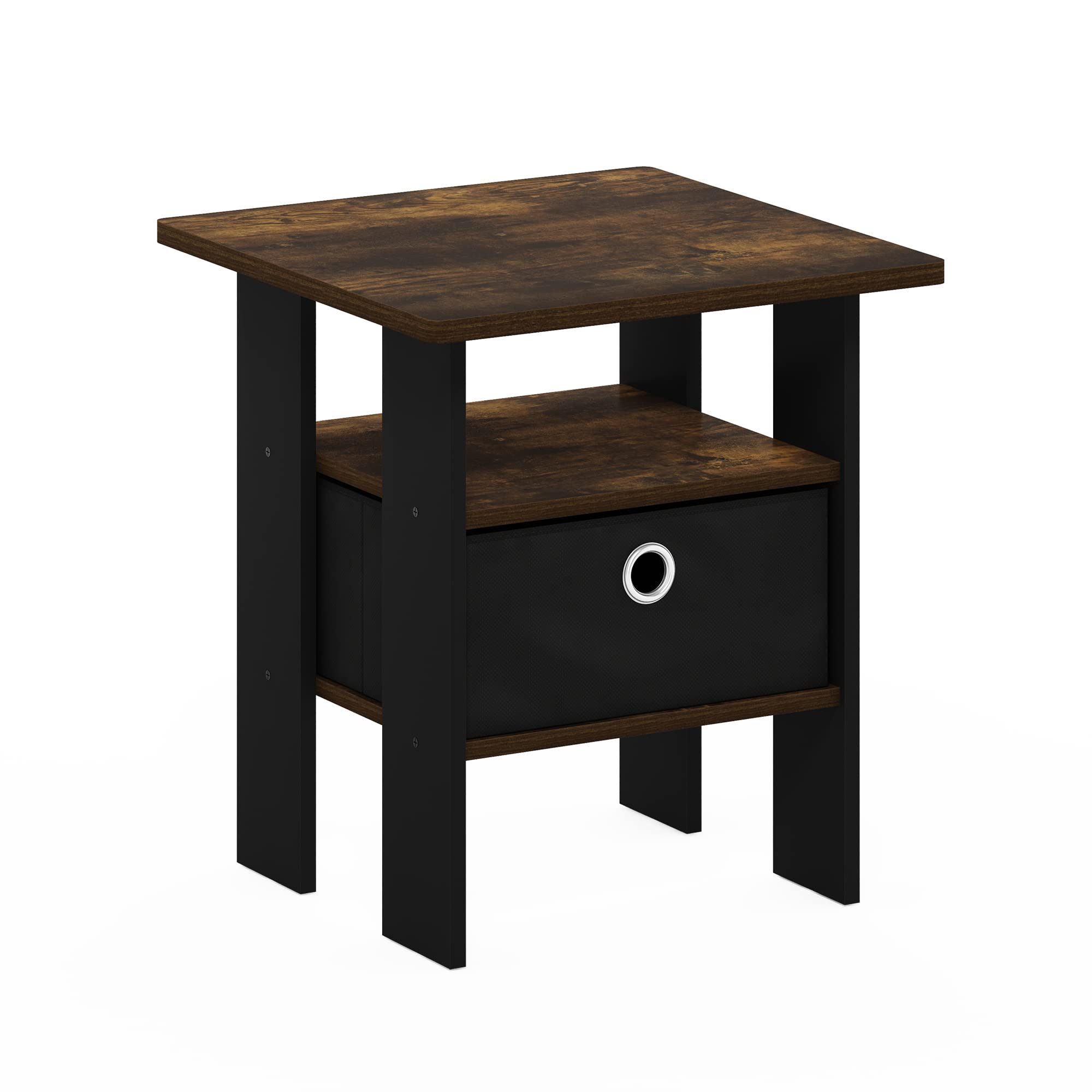 Furinno Tidur Bedside Table Nightstand with Bin Drawer, Amber Pine/Black