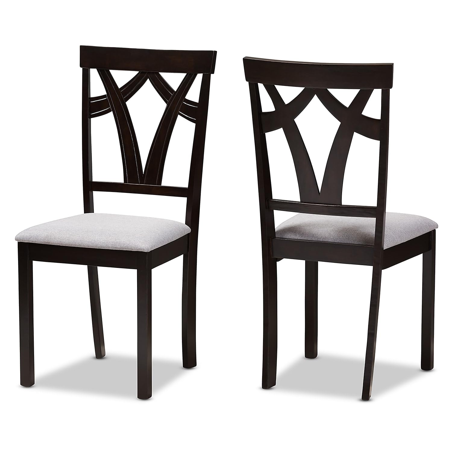 Baxton Studio Sylvia Contemporary Fabric Dining Chair, Grey and Dark Brown, 2/Set (142-2PC-8028-HT)