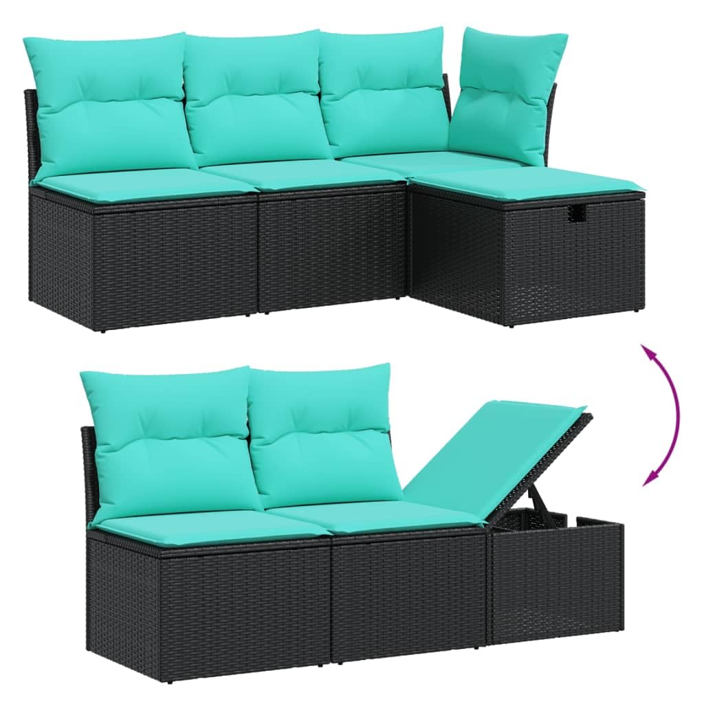 vidaXL Patio Sofa Set with Cushions - 5 Piece Black Poly Rattan Outdoor Modular Furniture for Garden/Backyard/Terrace
