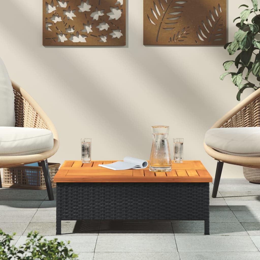 vidaXL Black Rattan & Acacia Wood Garden Table - Thumbnail 4